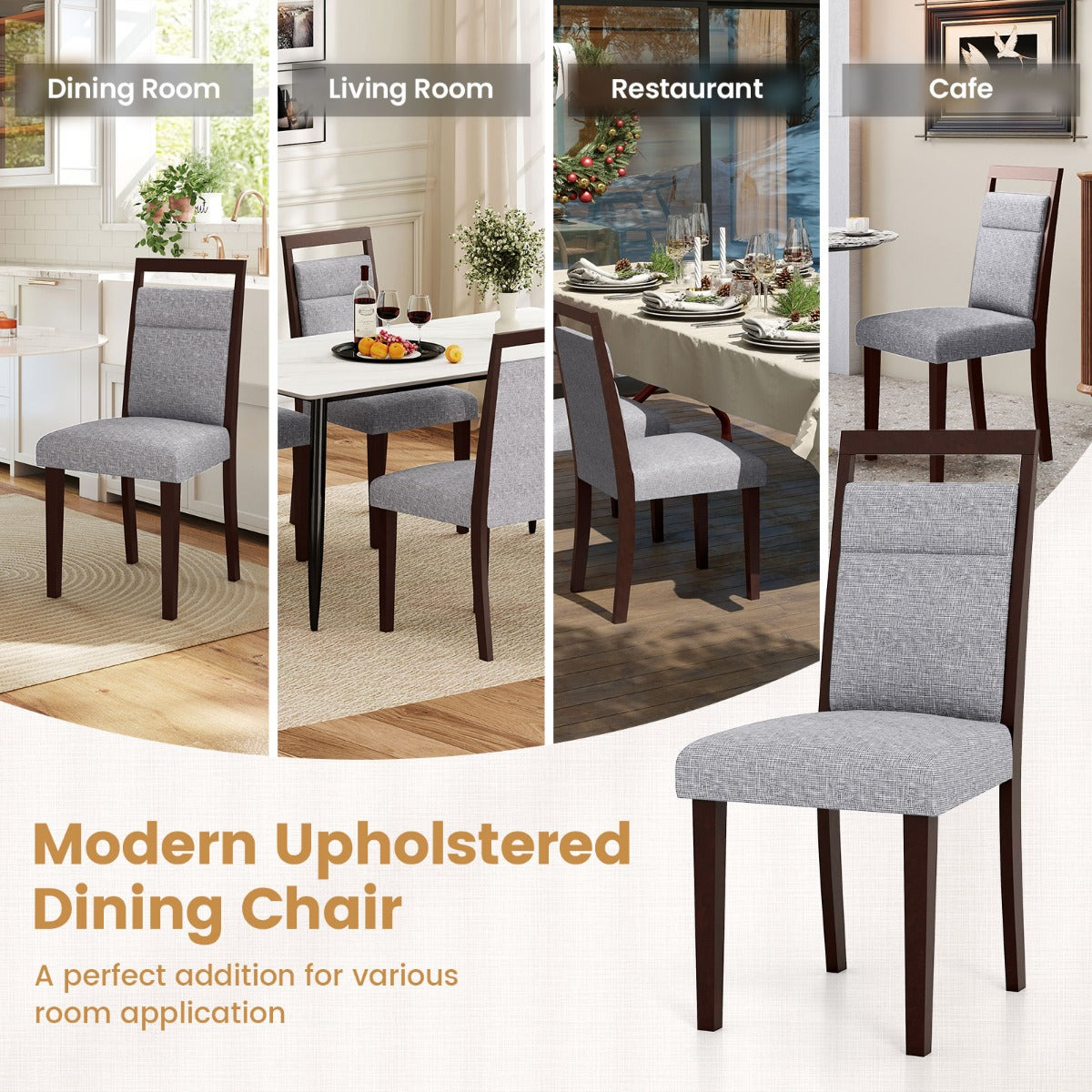 LIVSK Gestoffeerde Eetkamerstoelen - Ergonomisch Ontwerp - Comfortabele Zitting - Duurzaam Rubberboomhout - Tot 150 kg - Grijs