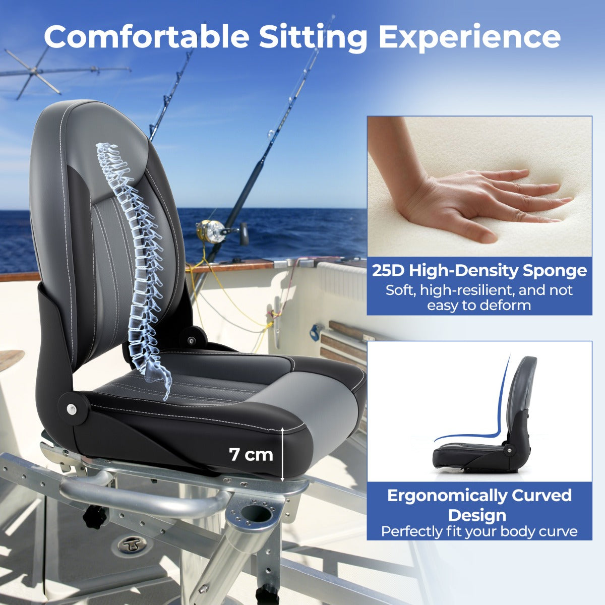 LIVSK Bootstoelset - Ergonomisch en Inklapbaar - Weerbestendig PVC-leer - Eenvoudige Montage - Draagvermogen 150 kg - Zwart +