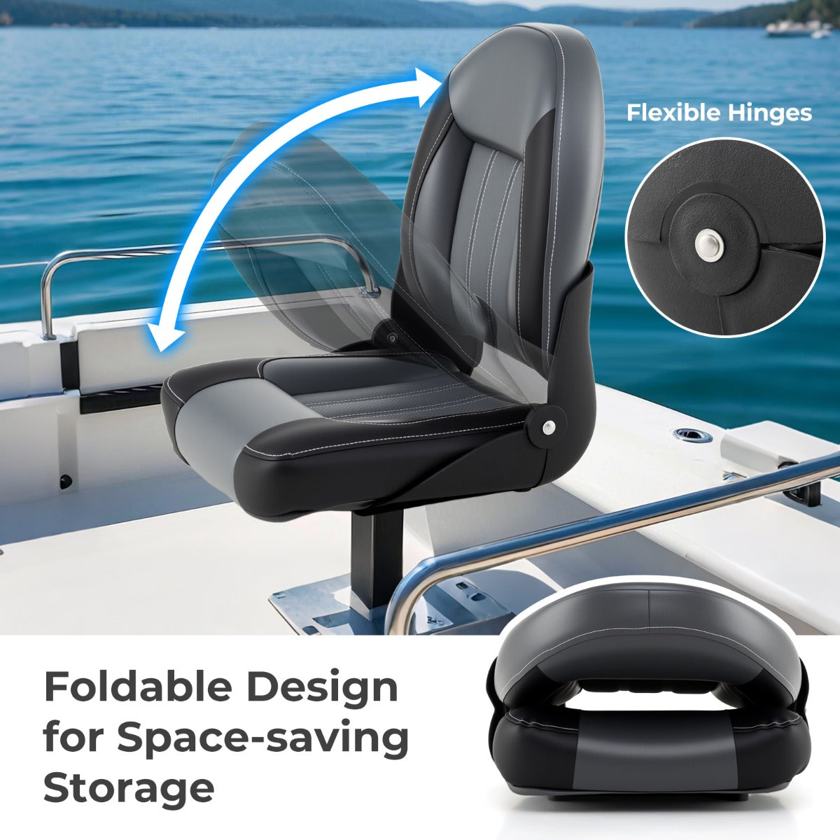 LIVSK Bootstoelset - Ergonomisch en Inklapbaar - Weerbestendig PVC-leer - Eenvoudige Montage - Draagvermogen 150 kg - Zwart +