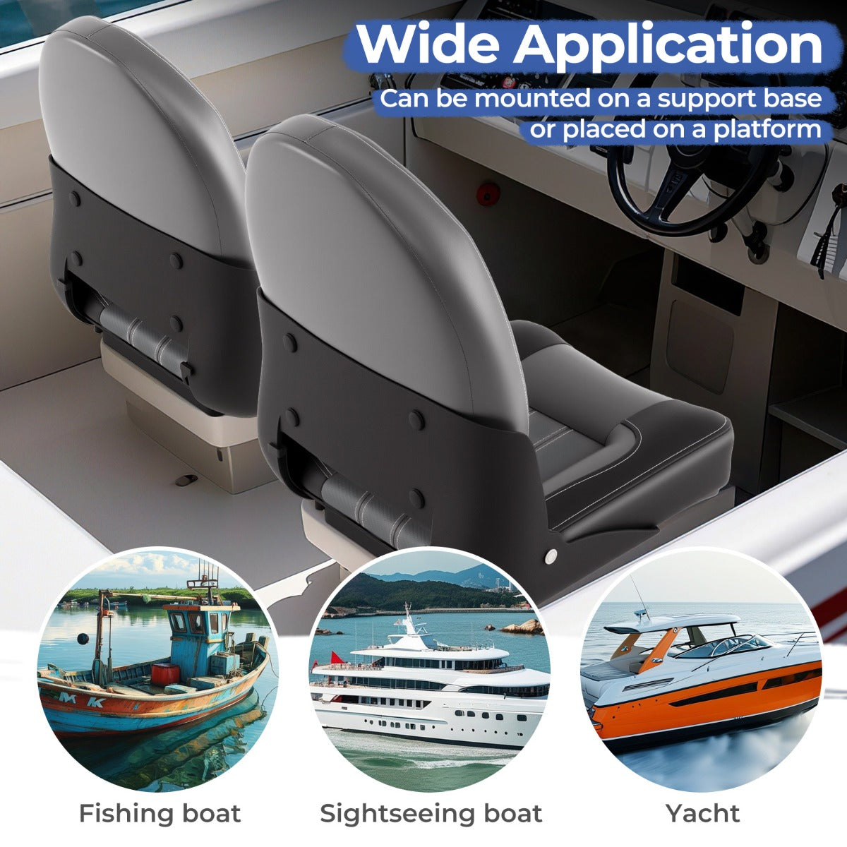 LIVSK Bootstoelset - Ergonomisch en Inklapbaar - Weerbestendig PVC-leer - Eenvoudige Montage - Draagvermogen 150 kg - Zwart +