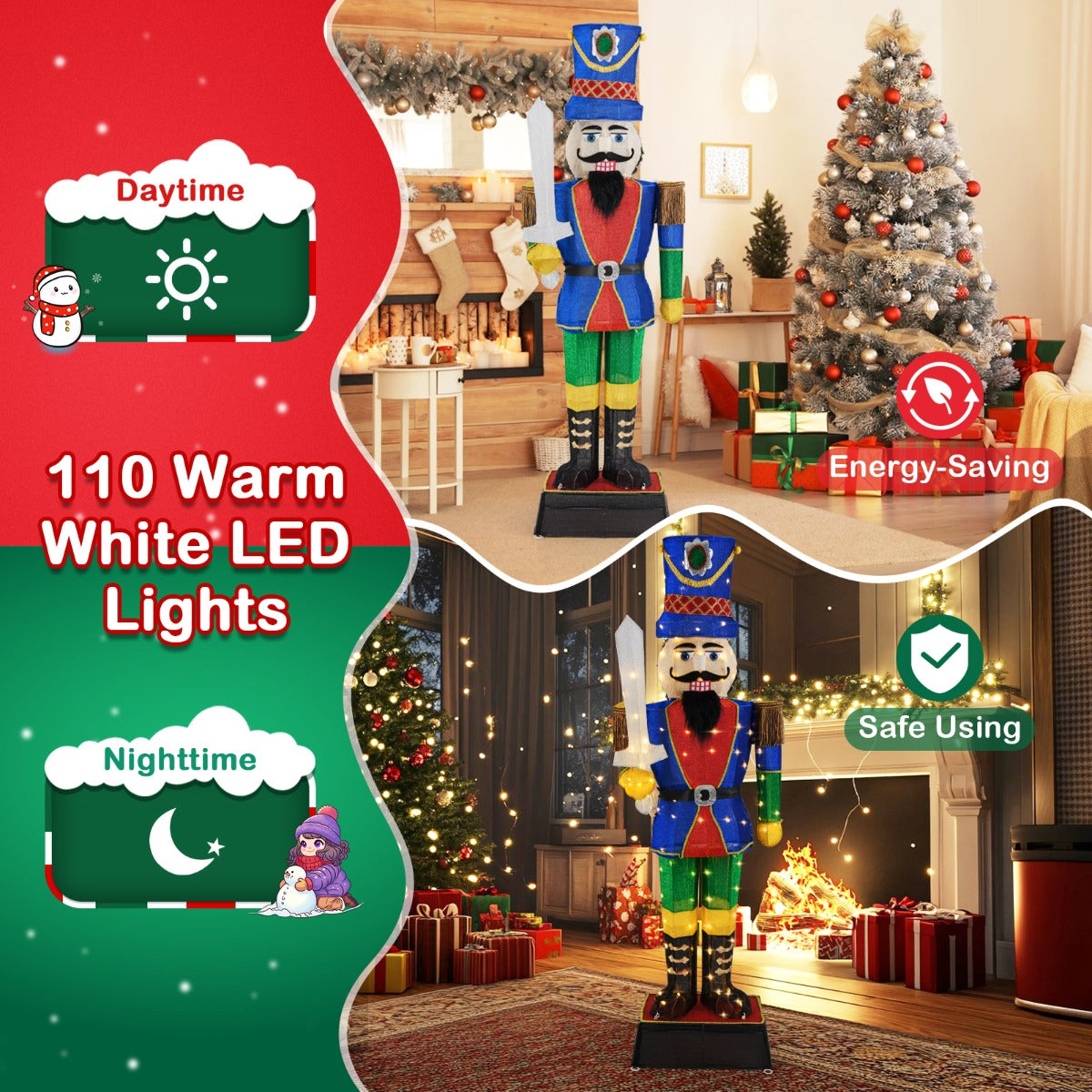 LIVSK Verlichte Kerstdecoratie Notenkraker Figuur - XXL 184 cm - Kerst - Rood