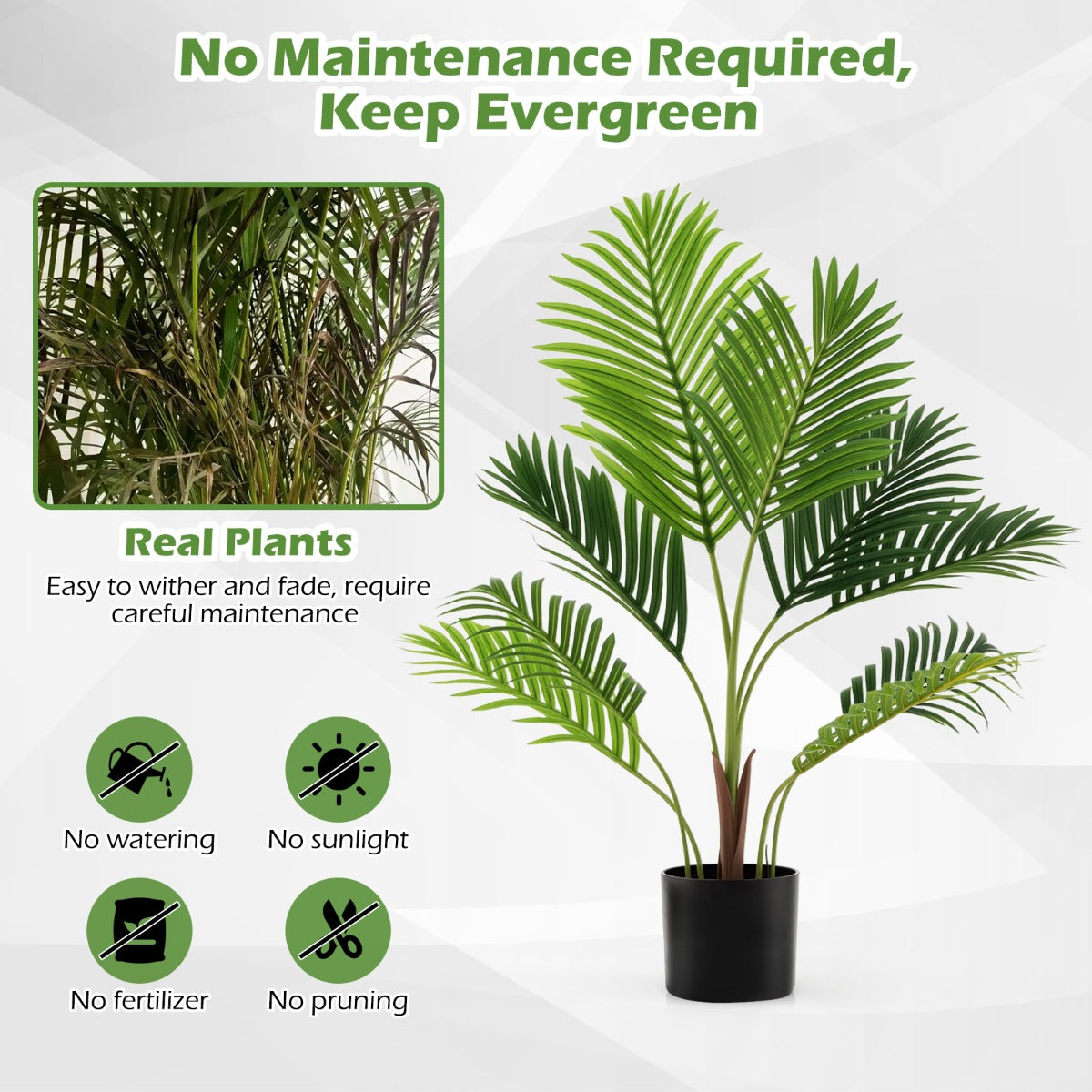 LIVSK Kunstmatige Goudpalm Set van 2 - Realistische Tropische Planten - Onderhoudsvrij - 90 cm Hoog - Groen