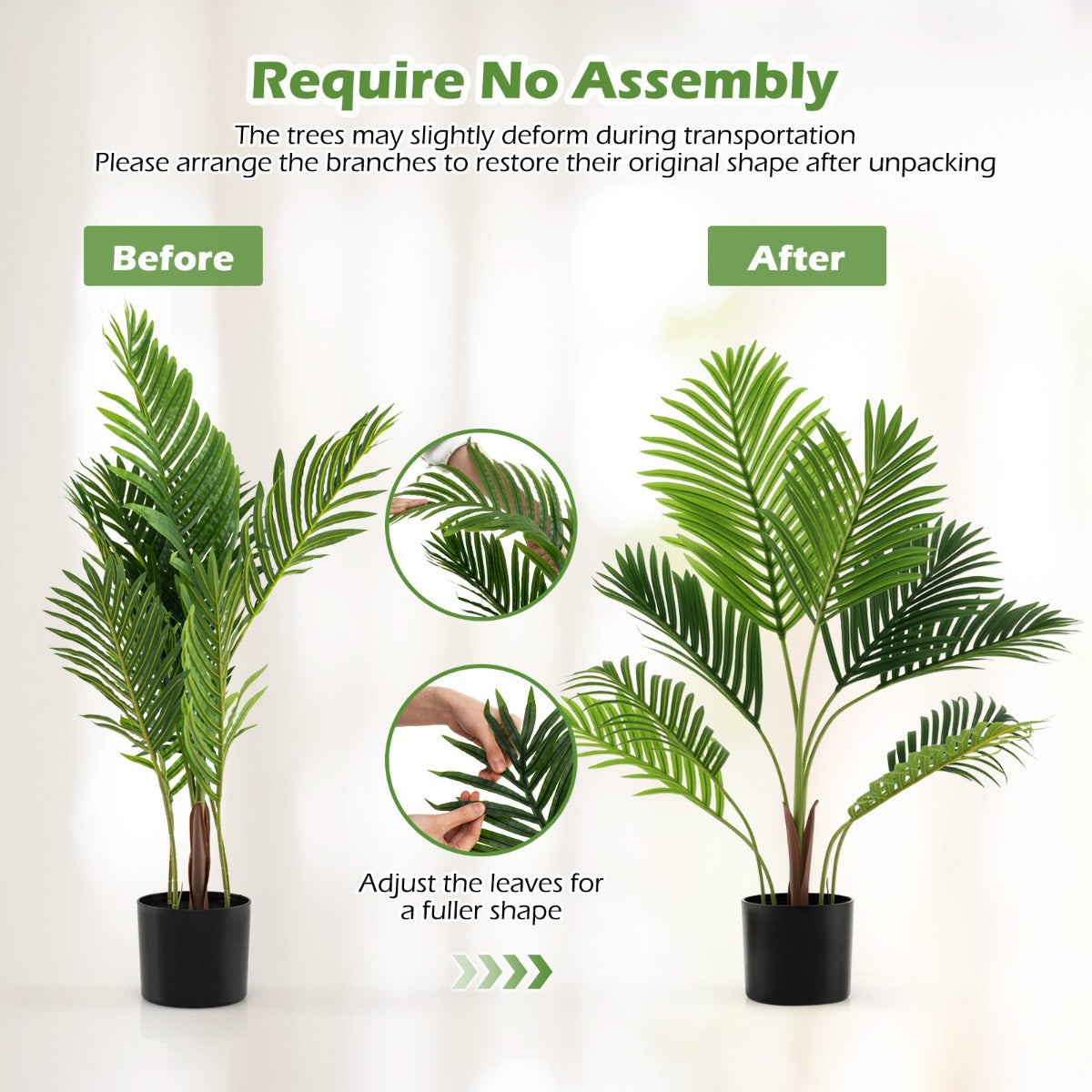 LIVSK Kunstmatige Goudpalm Set van 2 - Realistische Tropische Planten - Onderhoudsvrij - 90 cm Hoog - Groen