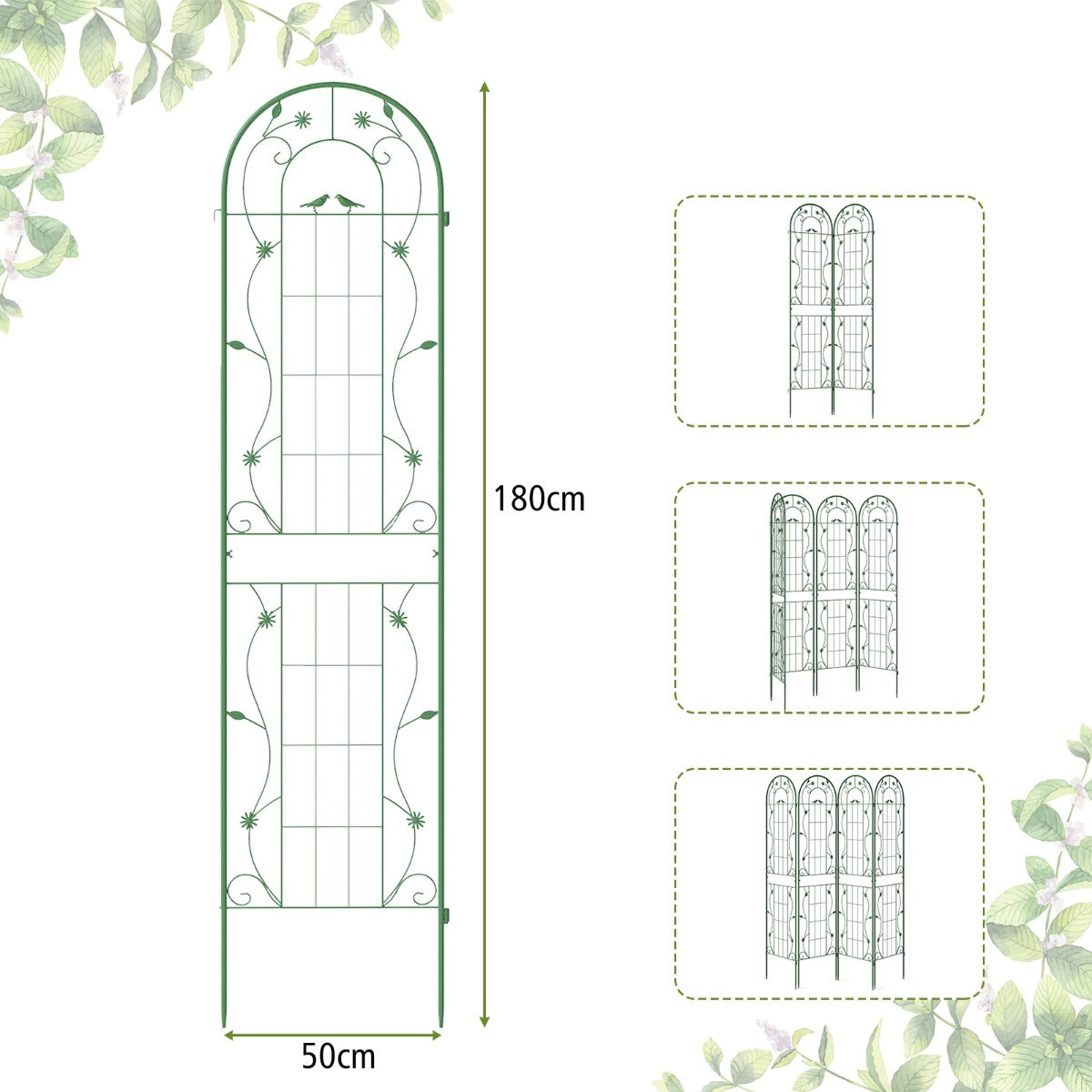 LIVSK Tuinrek van Verzinkt Metaal - 220 cm Hoog - Ondersteuning voor Klimplanten - Eenvoudige Montage - Groen