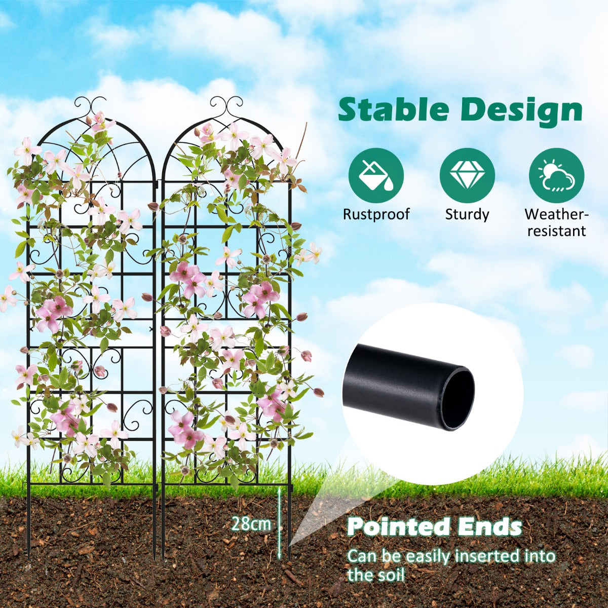 LIVSK Metalen Tuinspalier - Vrijstaand en Ruimtebesparend - Voor Groenten en Planten - 180 x 50 cm - Zwart