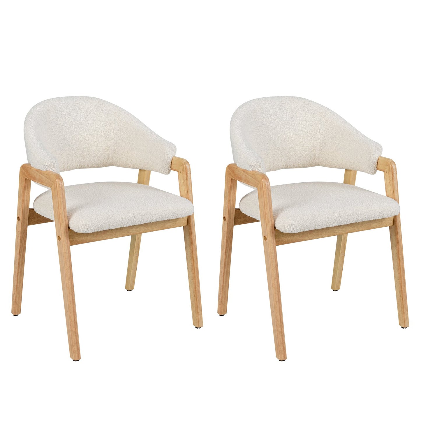 LIVSK Moderne Eetkamerstoelen - Rubberhouten Frame - Ergonomische U-vormige Rugleuning - Set van 2 - Wit