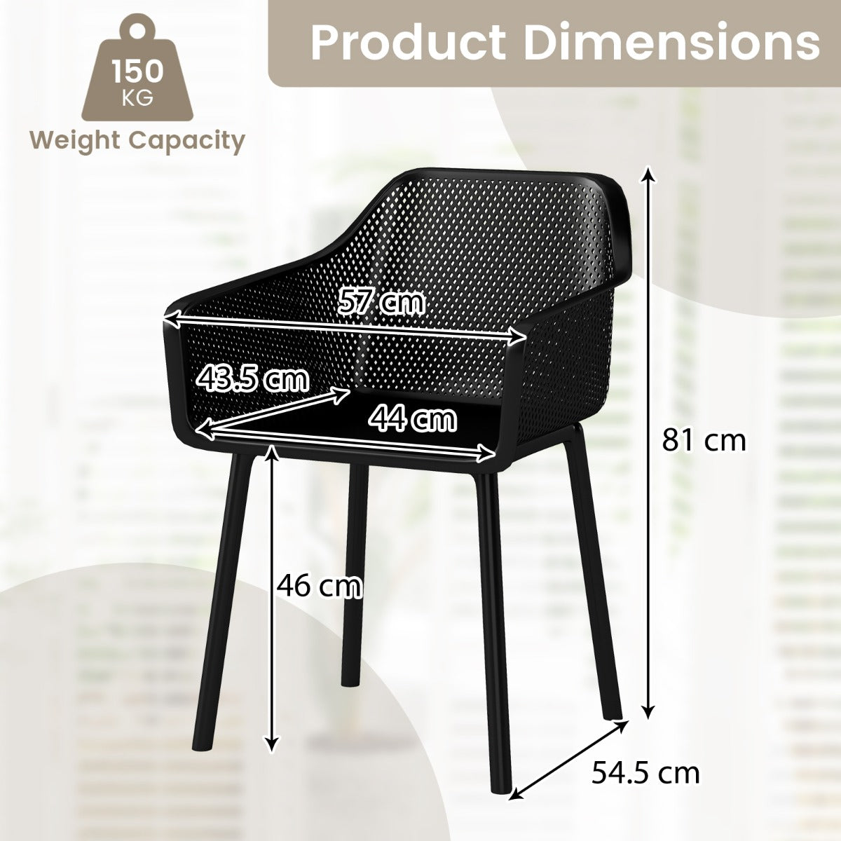 Livsk costway 2 delige set plastic eetkamerstoelen keukenstoelen met ademende mesh rugleuning en brede zitting 1 3
