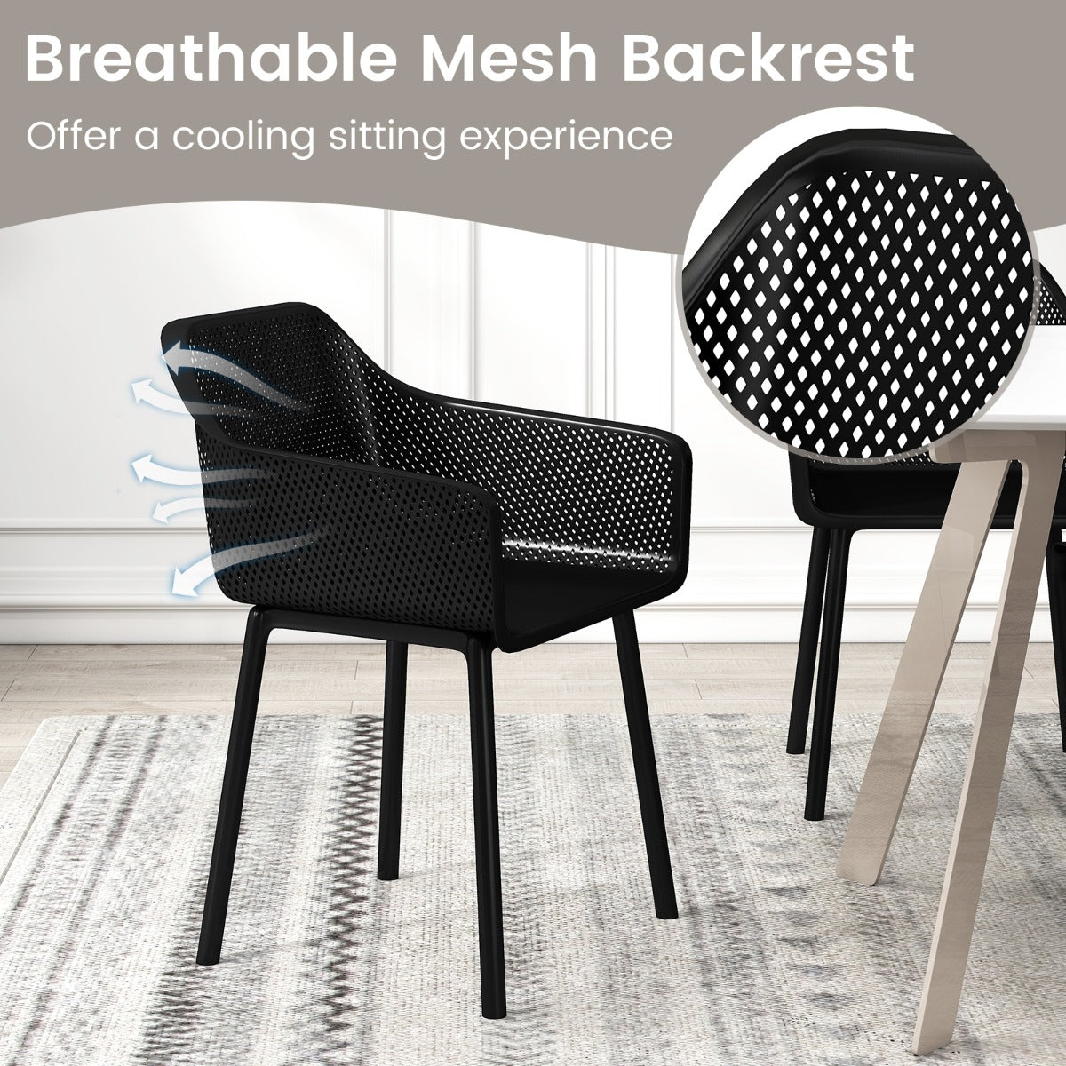 Livsk costway 2 delige set plastic eetkamerstoelen keukenstoelen met ademende mesh rugleuning en brede zitting 5 2