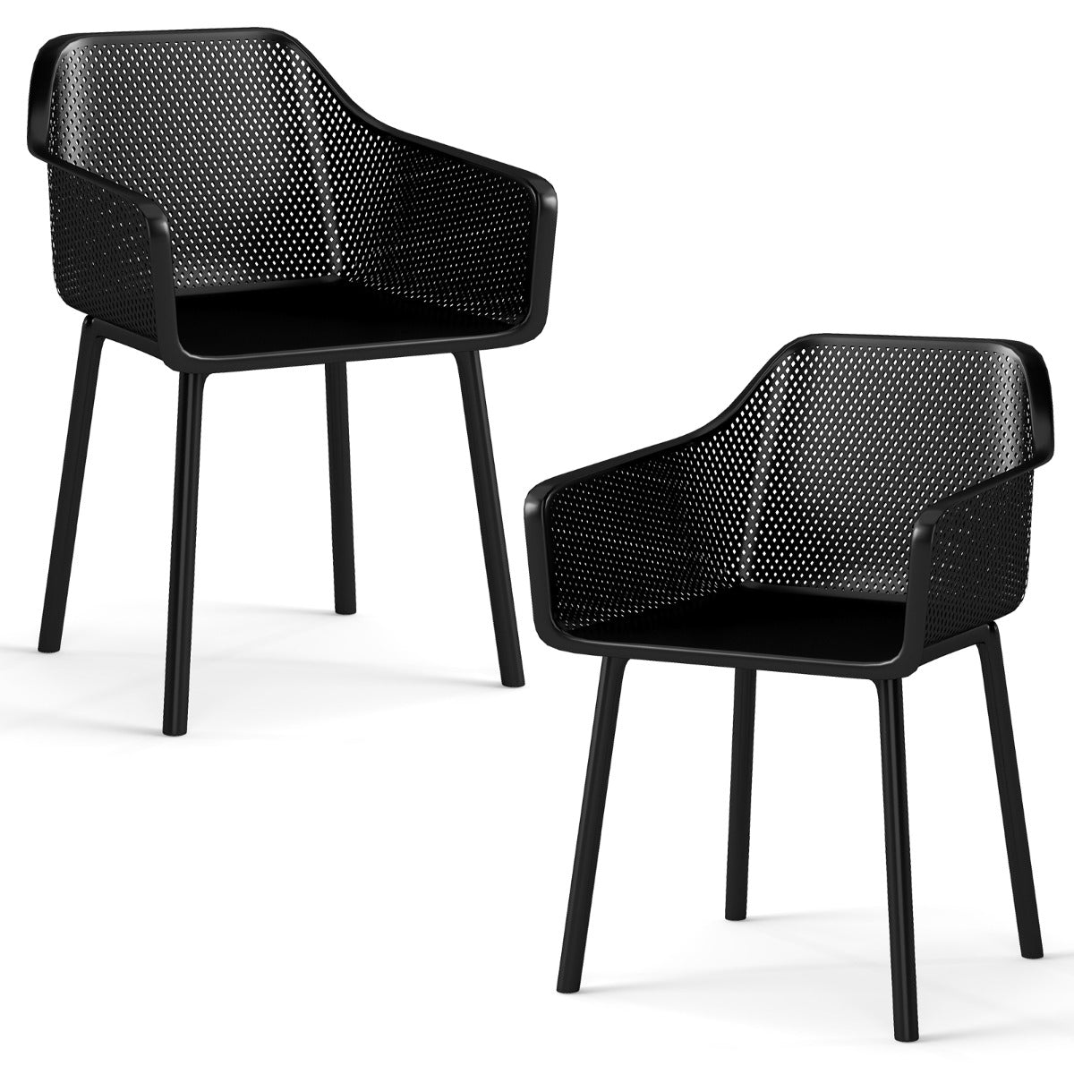 Livsk costway 2 delige set plastic eetkamerstoelen keukenstoelen met ademende mesh rugleuning en brede zitting 2