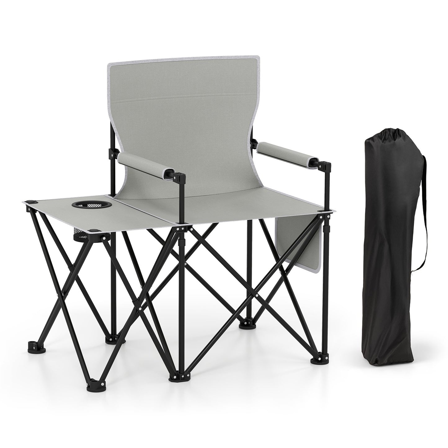 LIVSK Opvouwbare Campingstoel met Zijtafel - Anti-zinkpads - Oversized Zitting - Draagtas - Comfortabel en Duurzaam - Grijs