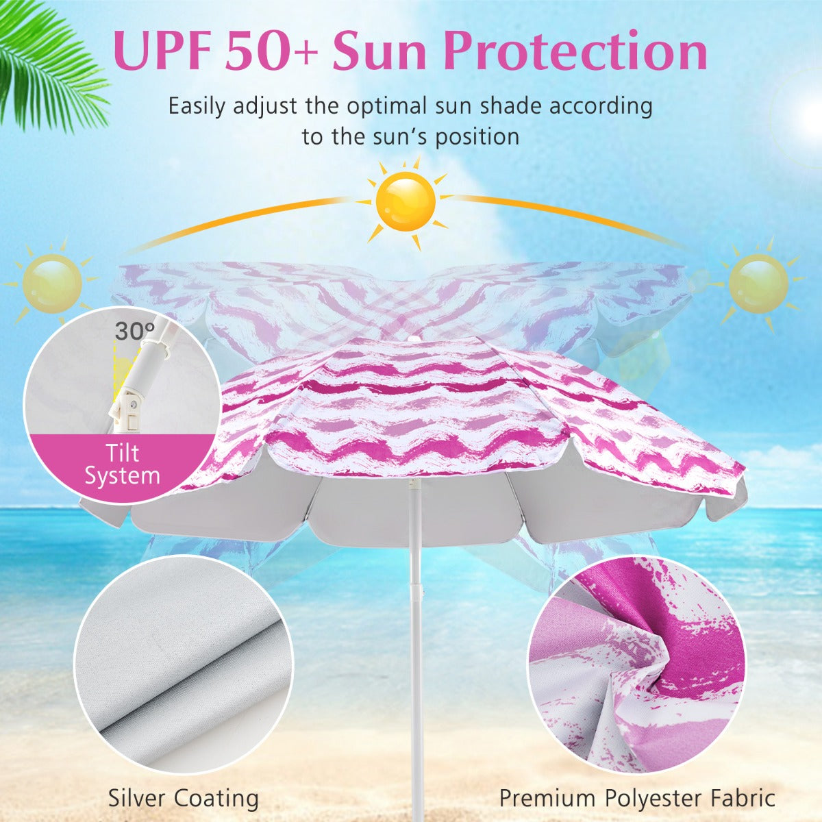 LIVSK Strandset - Parasol 173 cm - 2 Opvouwbare Stoelen 56 x 51 x 69 cm - Ruime Stranddeken 200 x 200 cm - Draagtas - Roze