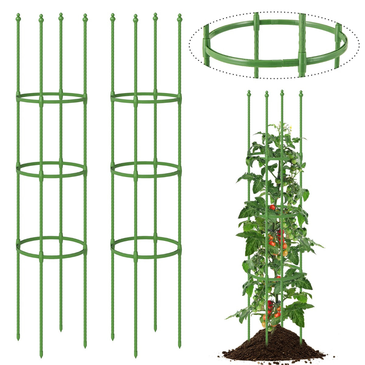 LIVSK Plantensteunen - 2-Delige Set - Verstelbare Hoogtes 73/109/145 cm - PE-Coating - Voor Binnen en Buiten - Groen