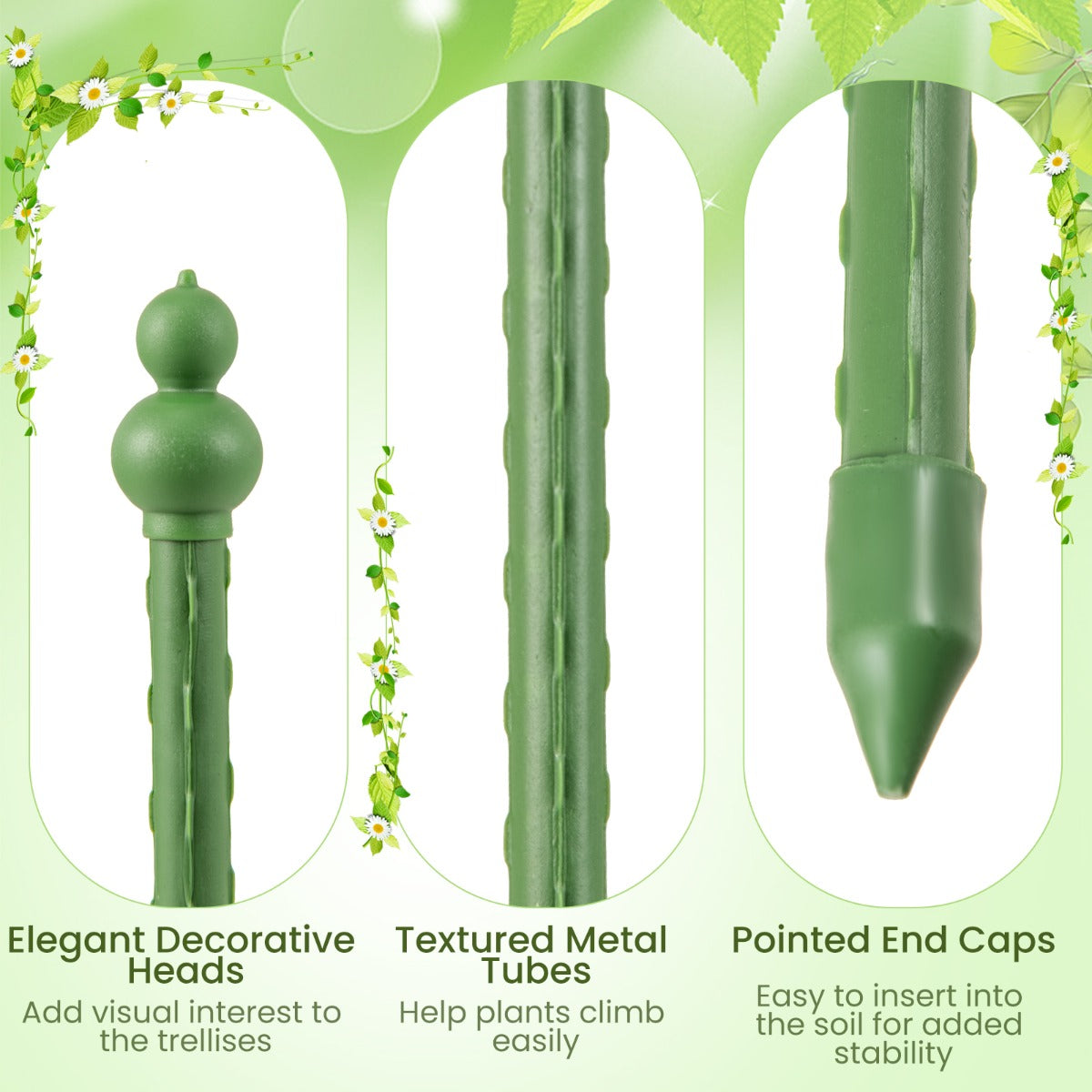 LIVSK Plantensteunen - 2-Delige Set - Verstelbare Hoogtes 73/109/145 cm - PE-Coating - Voor Binnen en Buiten - Groen