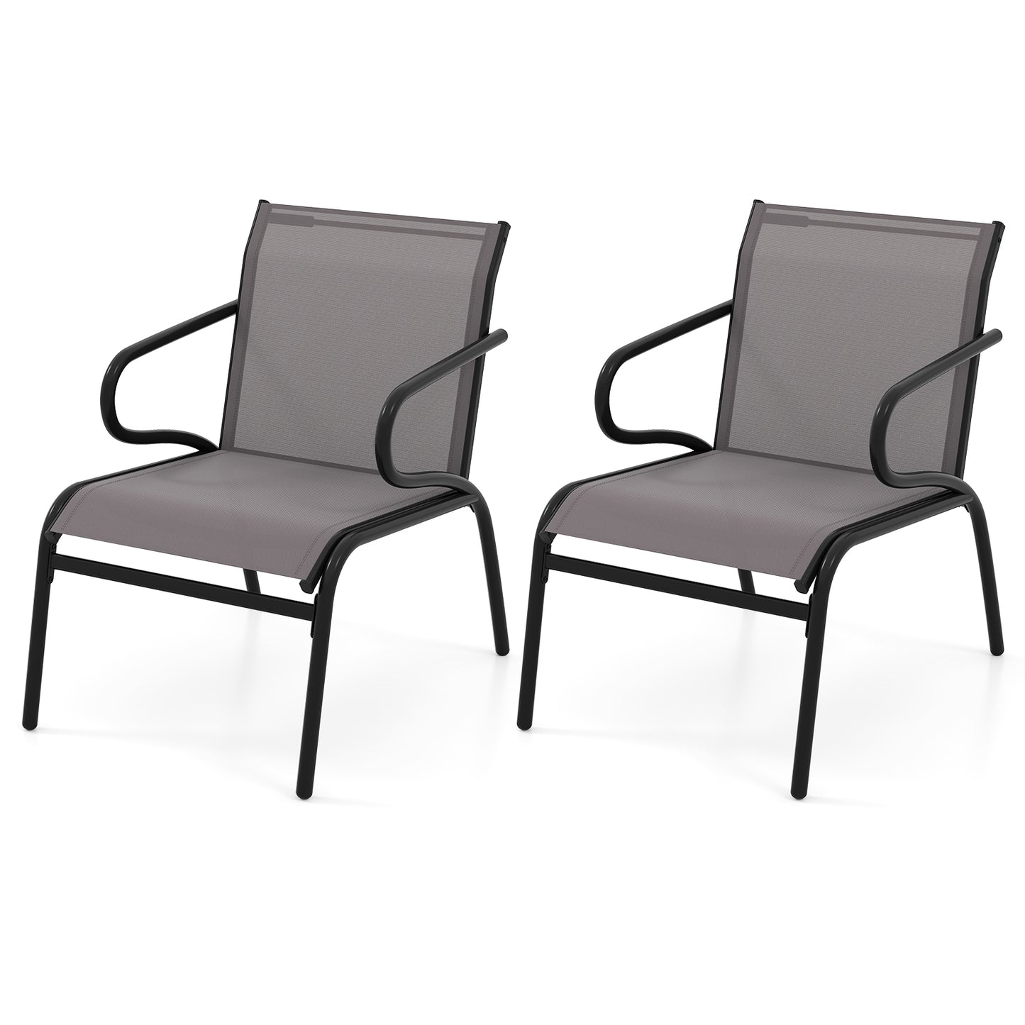 LIVSK Terrasstoelen Set van 2 - Ergonomisch Ontwerp - Ademend - Robuust Metaal - Belastbaar tot 150 kg - Grijs