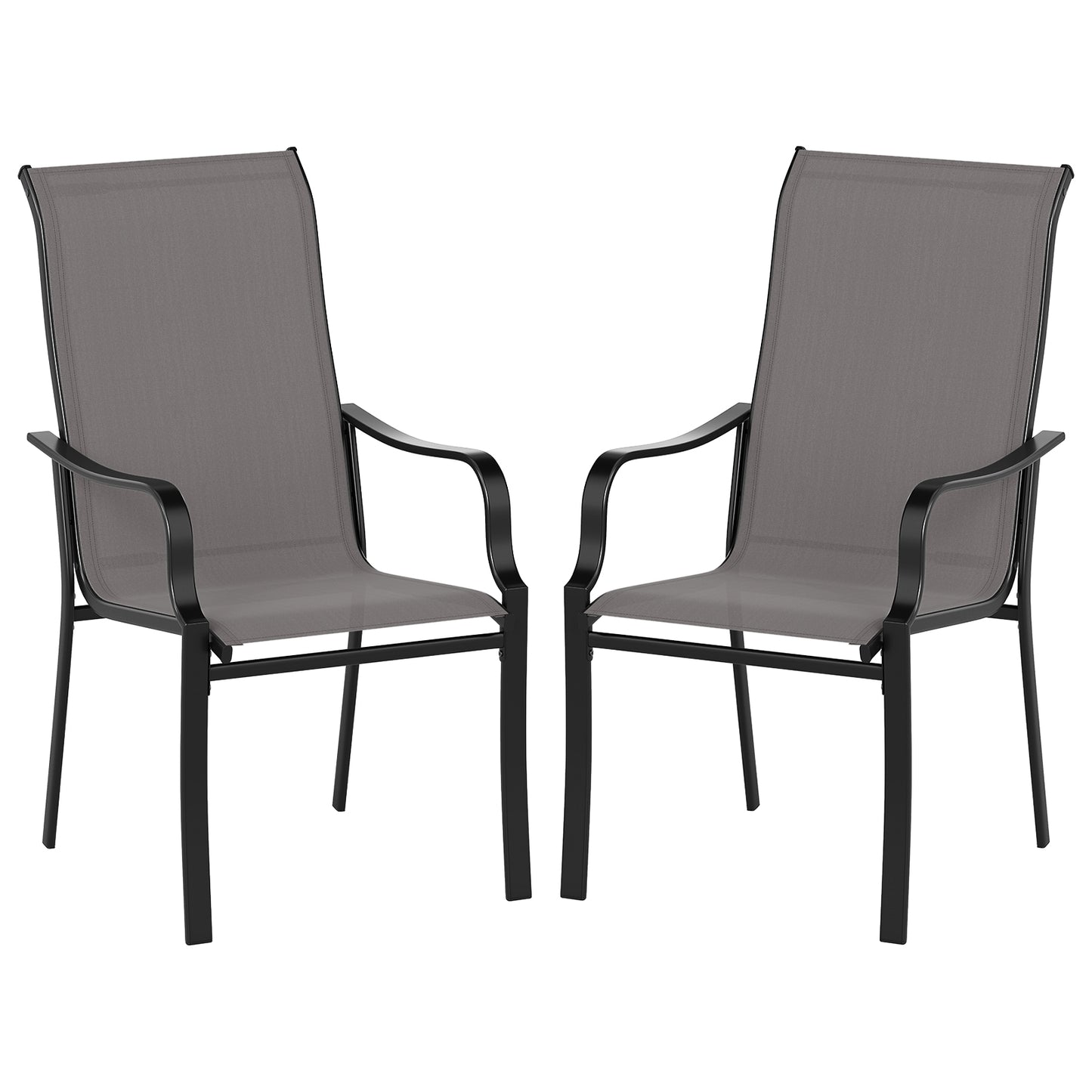 LIVSK Tuin-eetstoelset - Ergonomisch met Hoge Rugleuning - Metaal - Belastbaar tot 150 kg - Modern Design - Grijs