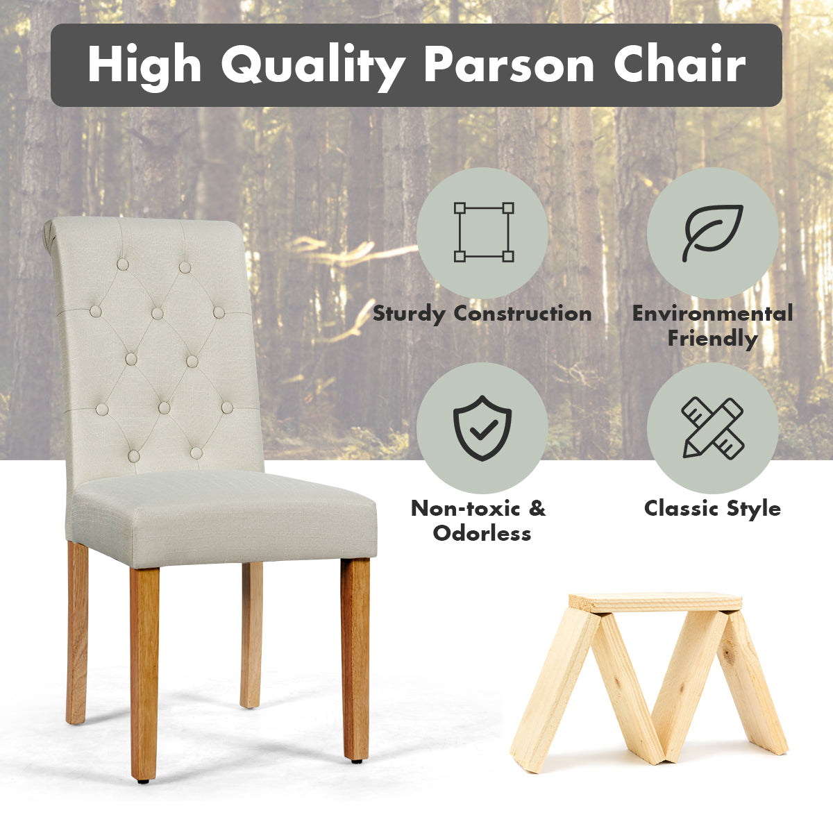 LIVSK Gestoffeerde Eetkamerstoelen - Hoogveerkrachtig Schuim - Rubberhouten Poten - Set van 2 - Tot 150 kg - Beige
