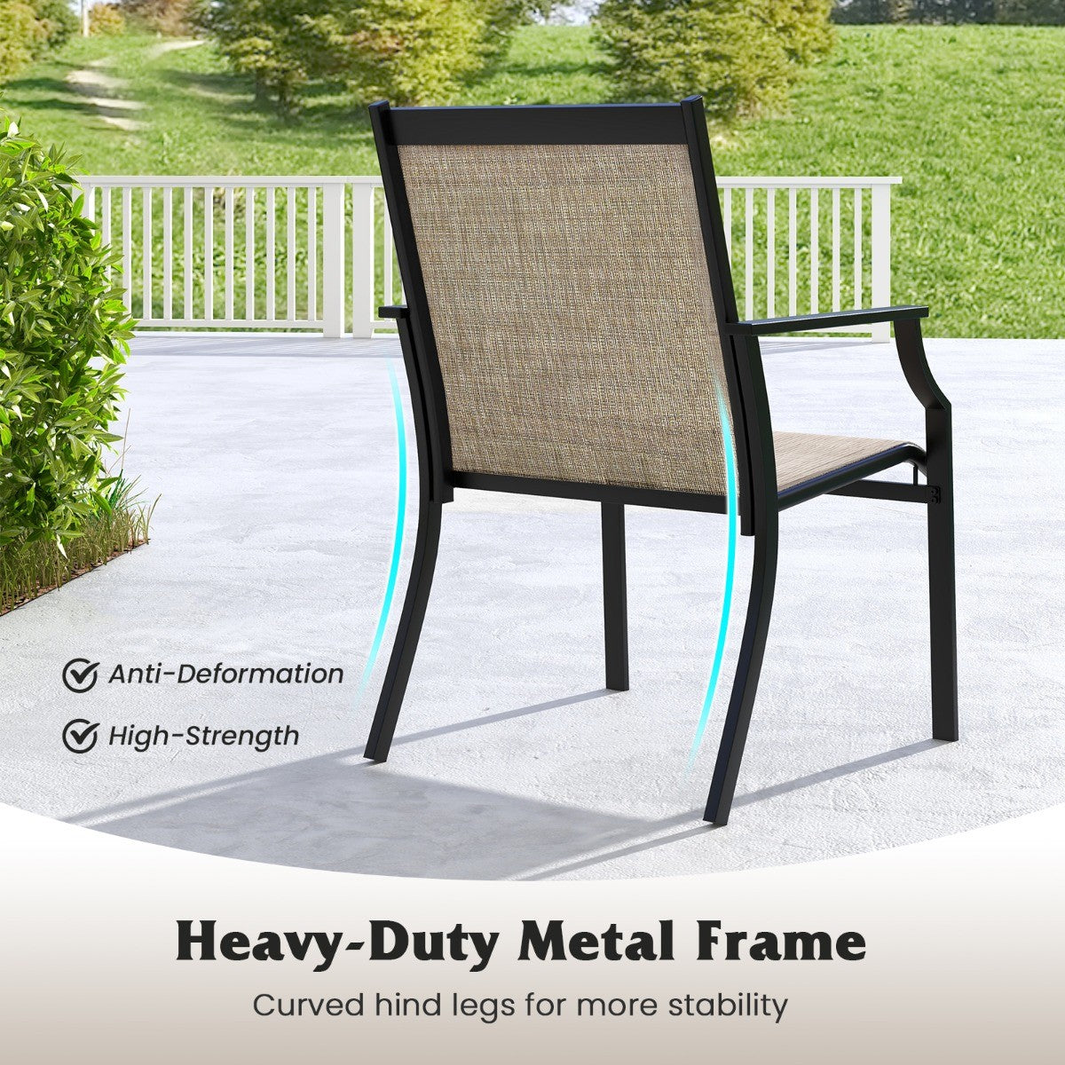 LIVSK Ergonomische Terrasstoelen - Extra Brede Zitting - Duurzame Stof - Stevig Metaal - Tot 150 kg - Bruin
