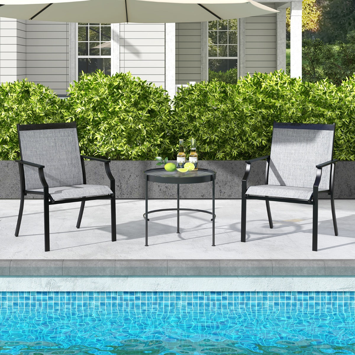 LIVSK Terrasstoelen Set van 2 - Extra Brede Zitting 50 cm - Ergonomisch Ontwerp - Duurzaam Metaal - Grijs