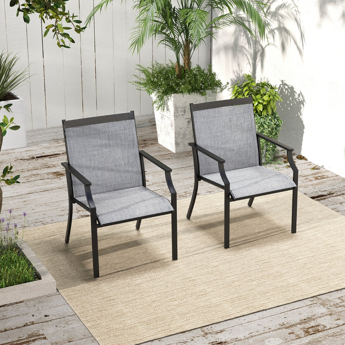 LIVSK Terrasstoelen Set van 2 - Extra Brede Zitting 50 cm - Ergonomisch Ontwerp - Duurzaam Metaal - Grijs