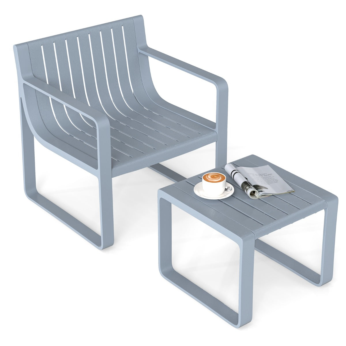 LIVSK Weerbestendige Tuinmeubelset - 2-delig - Ergonomische Stoel met Armleuningen - Multifunctionele Salontafel - Grijs