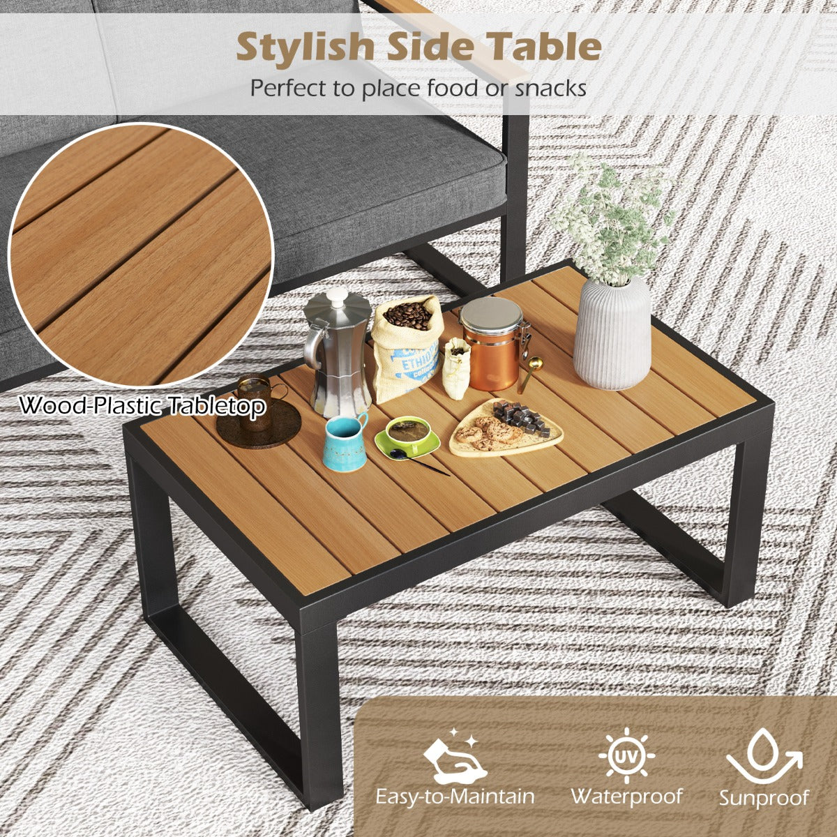 LIVSK Aluminium Terrasmeubelset - Loveseat met Verstelbare Rugleuning - Dikke Kussens en Stabiel Frame - Tot 360 kg - Grijs