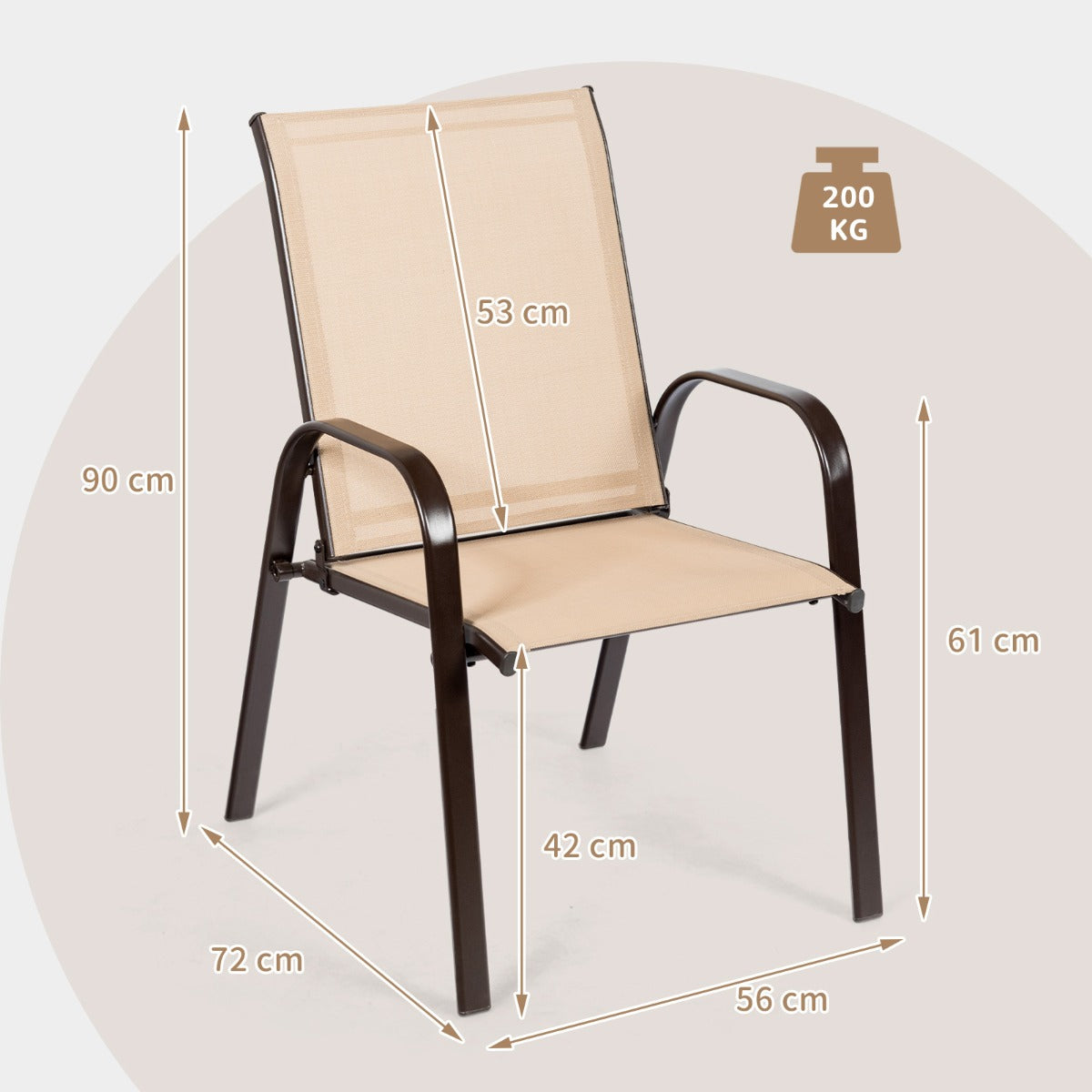 LIVSK Tuinstoelen - Ultracomfortabel met Hoge Rugleuning - Ademend en Sneldrogend - Roestvrijstalen Frame - Tot 200 kg - Beige