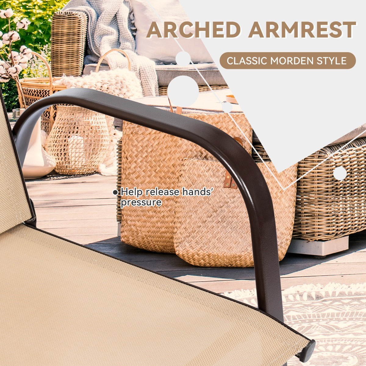 LIVSK Tuinstoelen - Ultracomfortabel met Hoge Rugleuning - Ademend en Sneldrogend - Roestvrijstalen Frame - Tot 200 kg - Beige