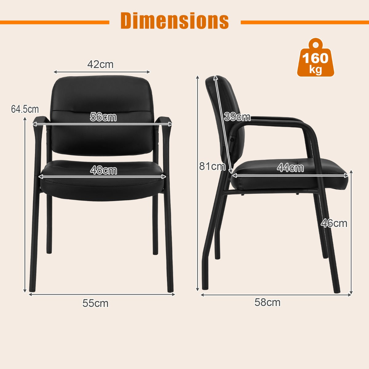 LIVSK Gecapitonneerde Wachtkamerstoelen - Ergonomisch Ontwerp - Dikke Kussens - Metalen Frame - Tot 160 kg - Zwart