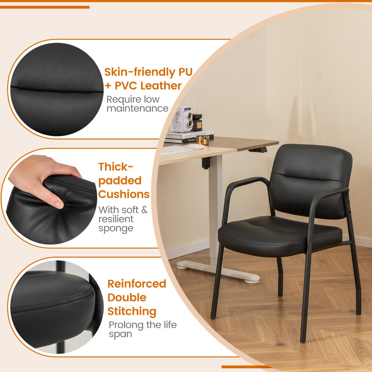 LIVSK Gecapitonneerde Wachtkamerstoelen - Ergonomisch Ontwerp - Dikke Kussens - Metalen Frame - Tot 160 kg - Zwart