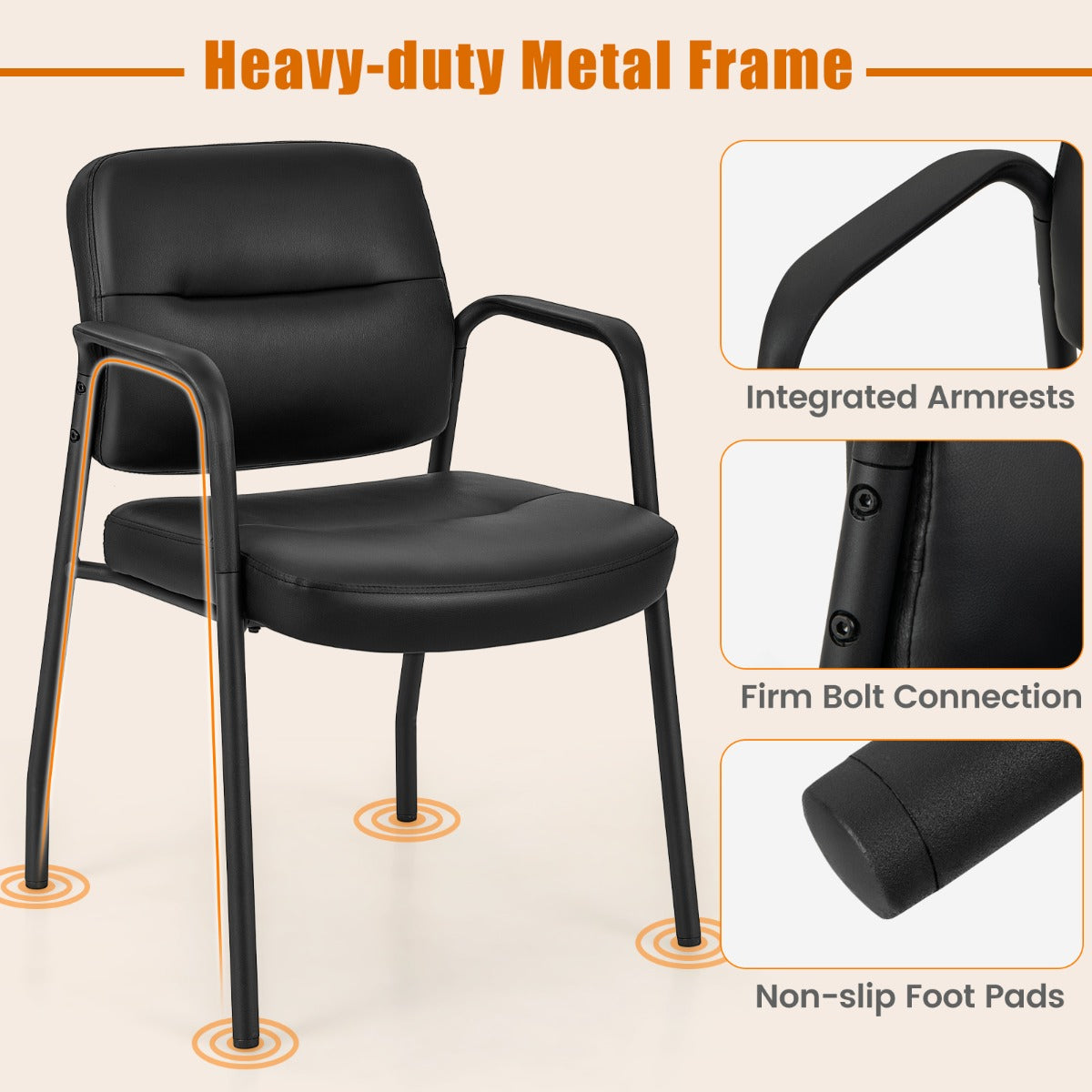 LIVSK Gecapitonneerde Wachtkamerstoelen - Ergonomisch Ontwerp - Dikke Kussens - Metalen Frame - Tot 160 kg - Zwart