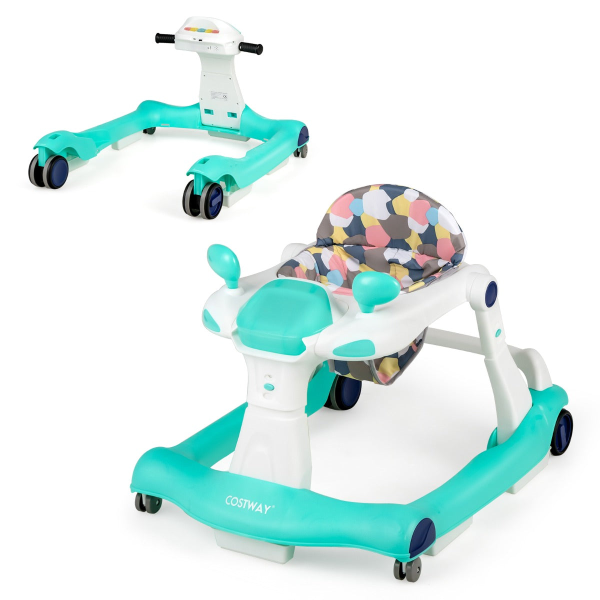 LIVSK 2-in-1 Baby Loopstoel - Verstelbare Hoogte en Snelheid - Veiligheidsbumper - Opvouwbaar - Tot 15 kg - Groen
