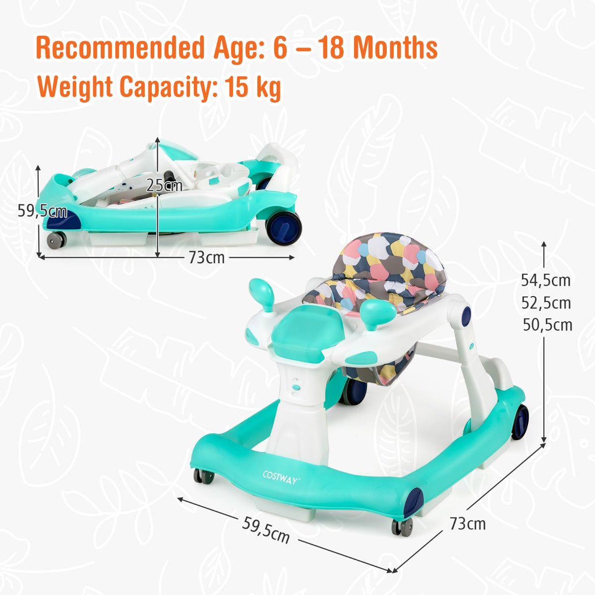 LIVSK 2-in-1 Baby Loopstoel - Verstelbare Hoogte en Snelheid - Veiligheidsbumper - Opvouwbaar - Tot 15 kg - Groen