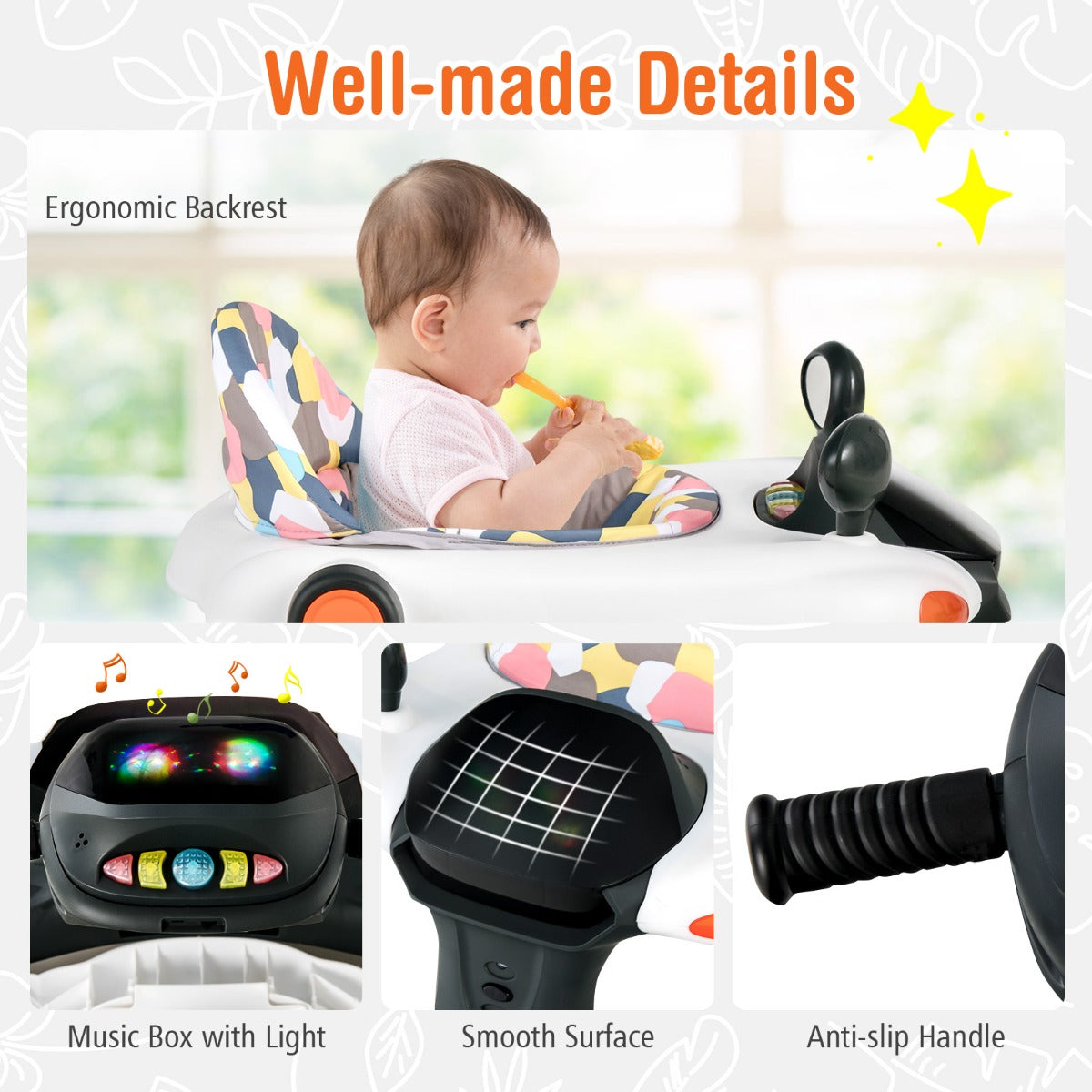 LIVSK 2-in-1 Baby Loopstoel - Verstelbare Hoogte & Snelheid - Veiligheidsbumper - Muziek & Lichteffecten - Voor 6-18 maanden -