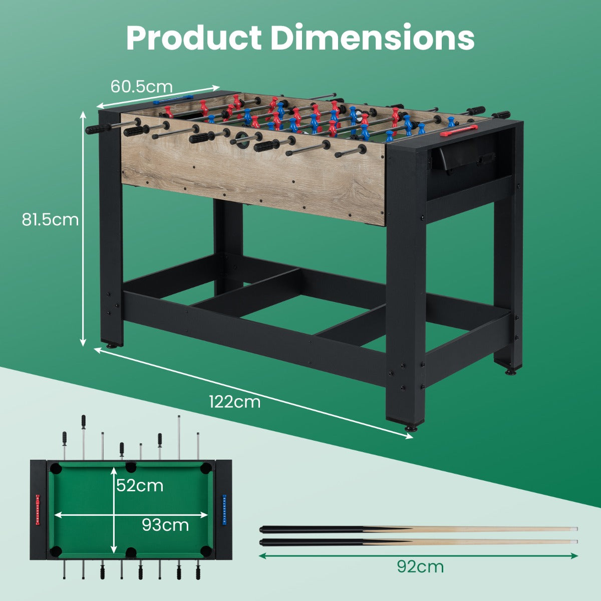 Livsk costway 2 in 1 draaibare multitafel combinatie van tafelvoetbal en biljarttafel 122 cm met 2 ballen keuen driehoek borstel krijt arcade tafel 1 1