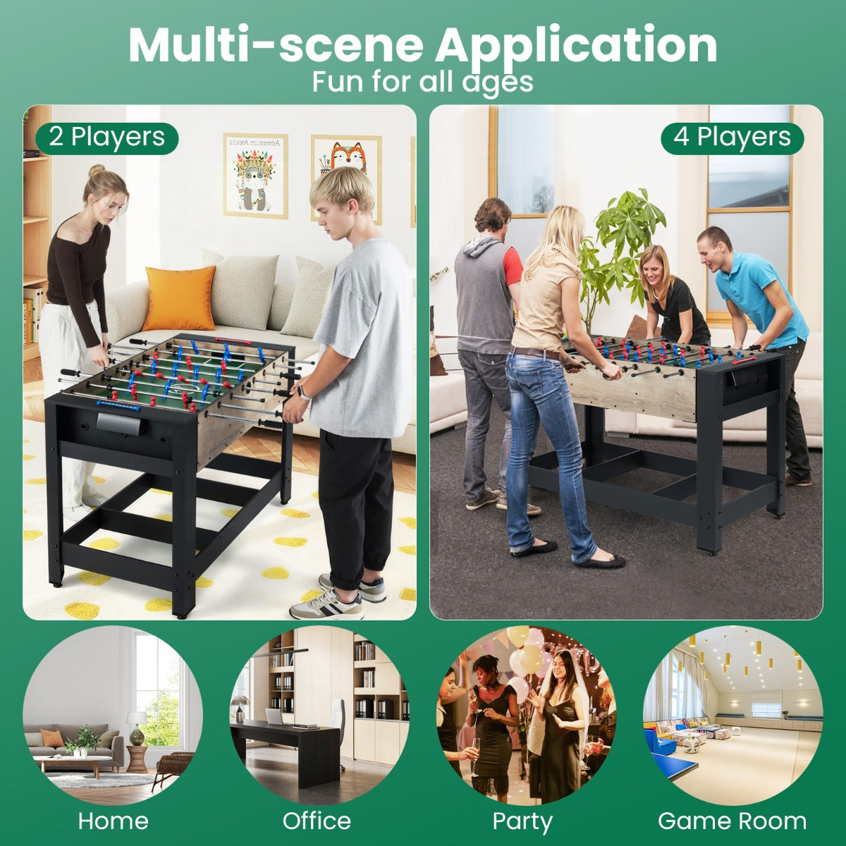 Livsk costway 2 in 1 draaibare multitafel combinatie van tafelvoetbal en biljarttafel 122 cm met 2 ballen keuen driehoek borstel krijt arcade tafel 4