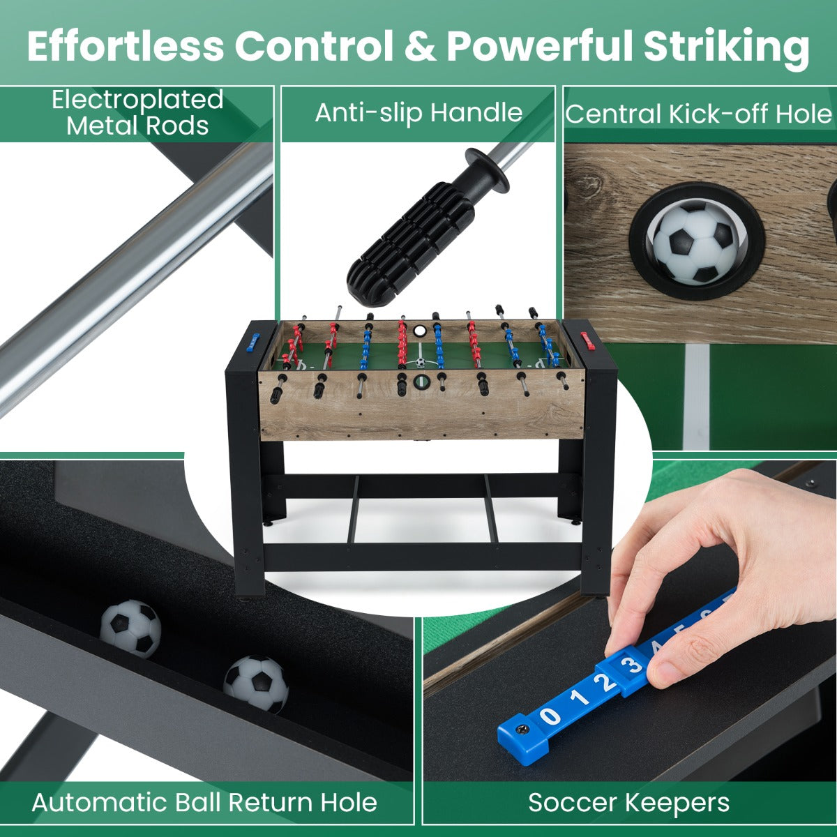 Livsk costway 2 in 1 draaibare multitafel combinatie van tafelvoetbal en biljarttafel 122 cm met 2 ballen keuen driehoek borstel krijt arcade tafel 5