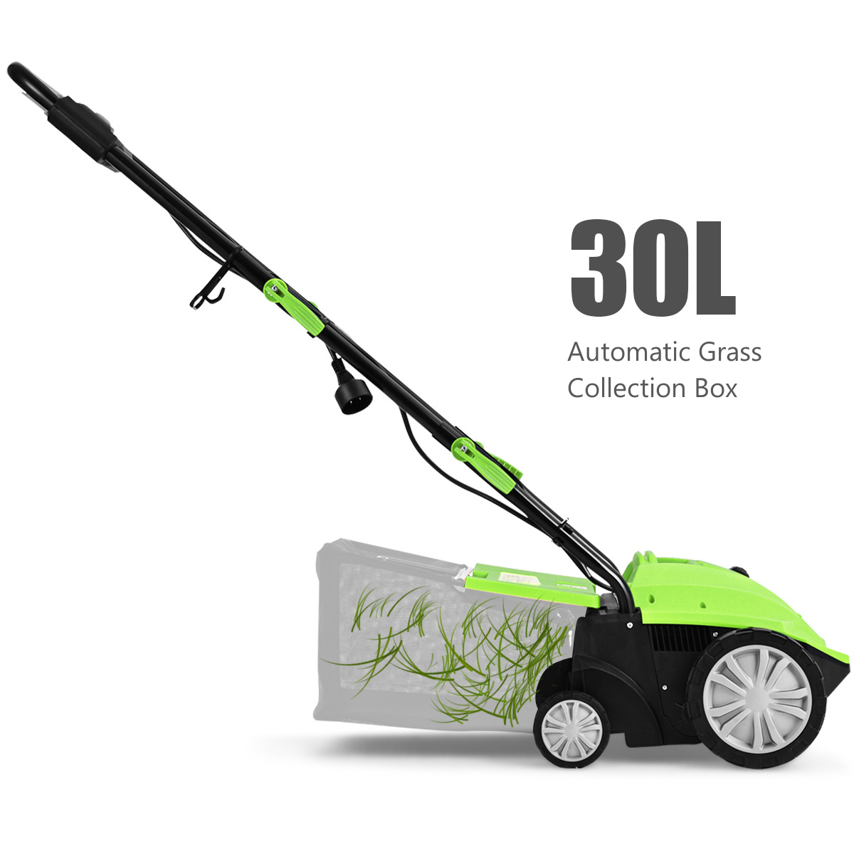 LIVSK Elektrische Verticuteermachine - 32 cm Werkbreedte - 3 Dieptestanden - 30 l Opvangzak - Ergonomisch en Veilig - Groen