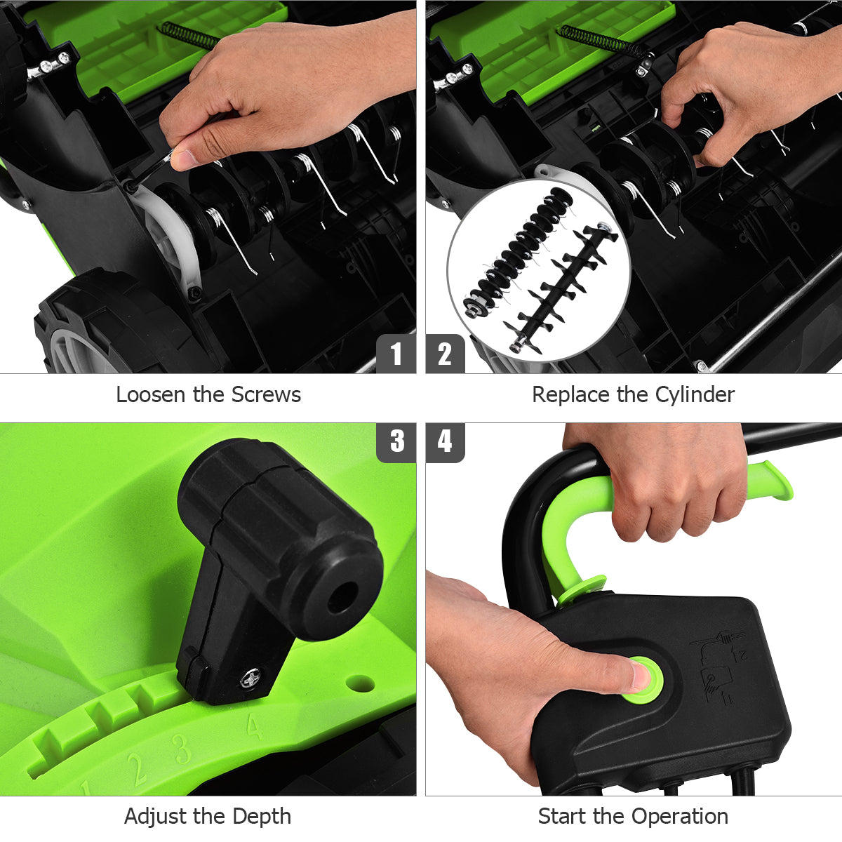 LIVSK Elektrische Verticuteermachine - 32 cm Werkbreedte - 3 Dieptestanden - 30 l Opvangzak - Ergonomisch en Veilig - Groen