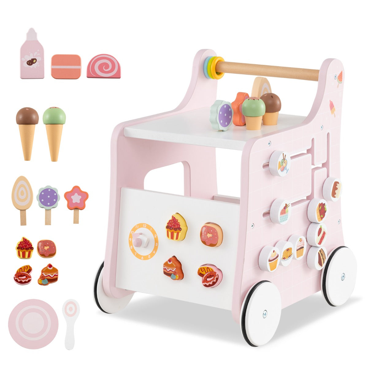 LIVSK Multifunctionele Babyloopwagen - Veilig MDF met Antislipwielen - Kleurrijke Activiteiten - Opbergruimte - Voor Kinderen