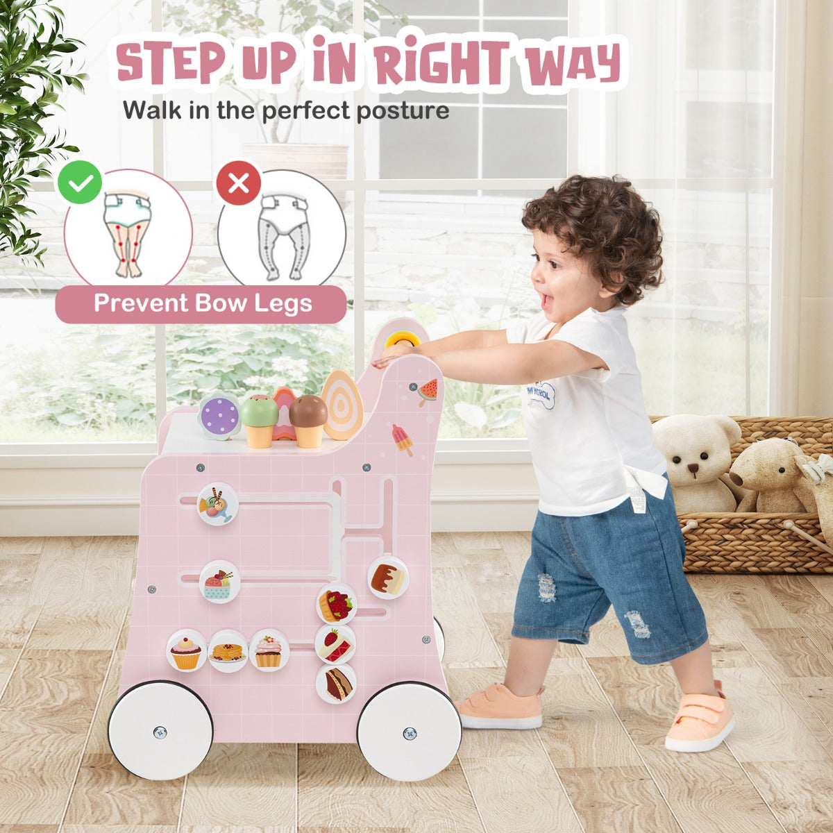 LIVSK Multifunctionele Babyloopwagen - Veilig MDF met Antislipwielen - Kleurrijke Activiteiten - Opbergruimte - Voor Kinderen