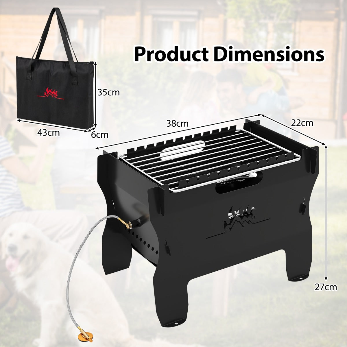 LIVSK 2-in-1 Campinggrill - Draagbaar met Butaan en Houtskool - Grillrooster 28 x 19 cm - Duurzaam en Compact - Zwart