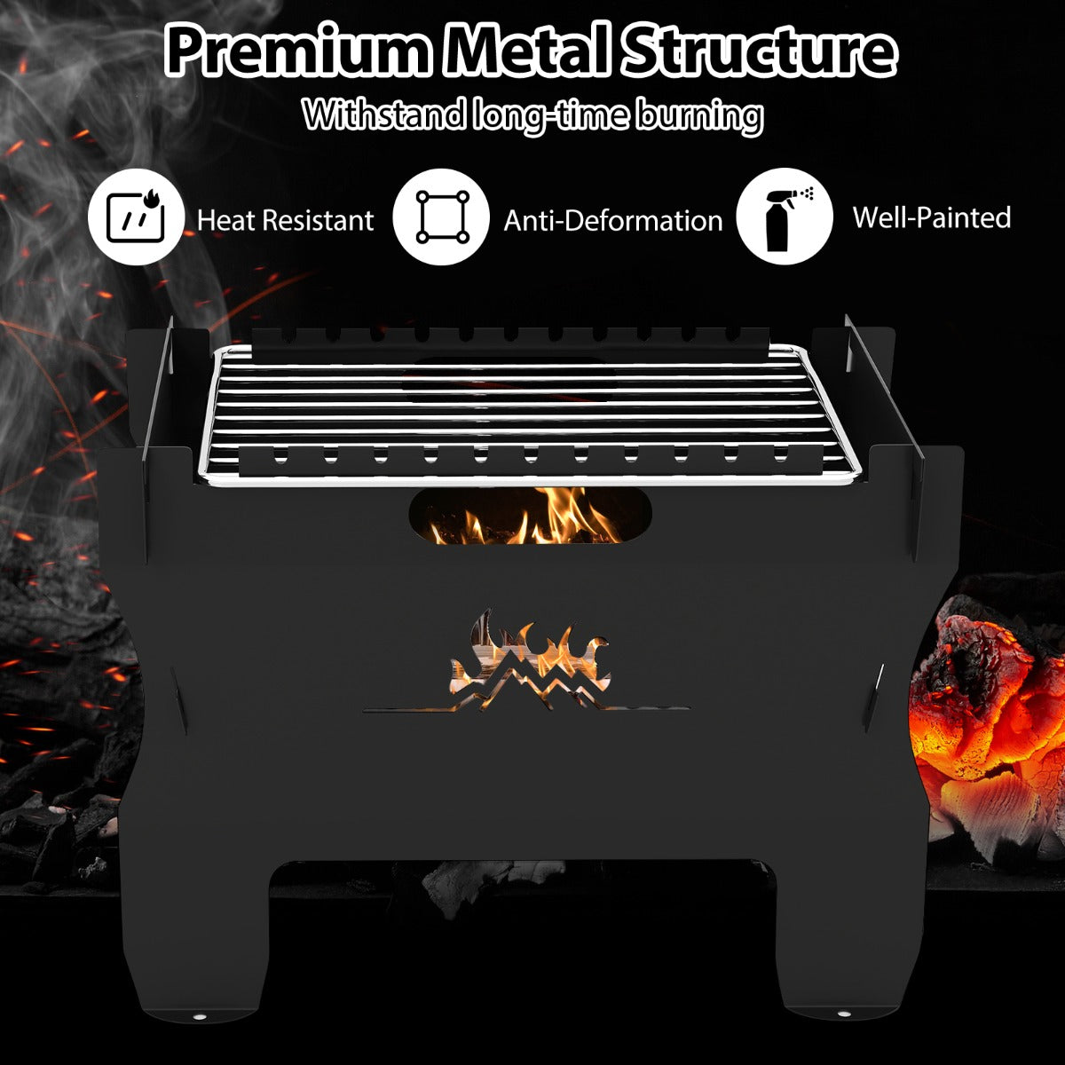 LIVSK 2-in-1 Campinggrill - Draagbaar met Butaan en Houtskool - Grillrooster 28 x 19 cm - Duurzaam en Compact - Zwart