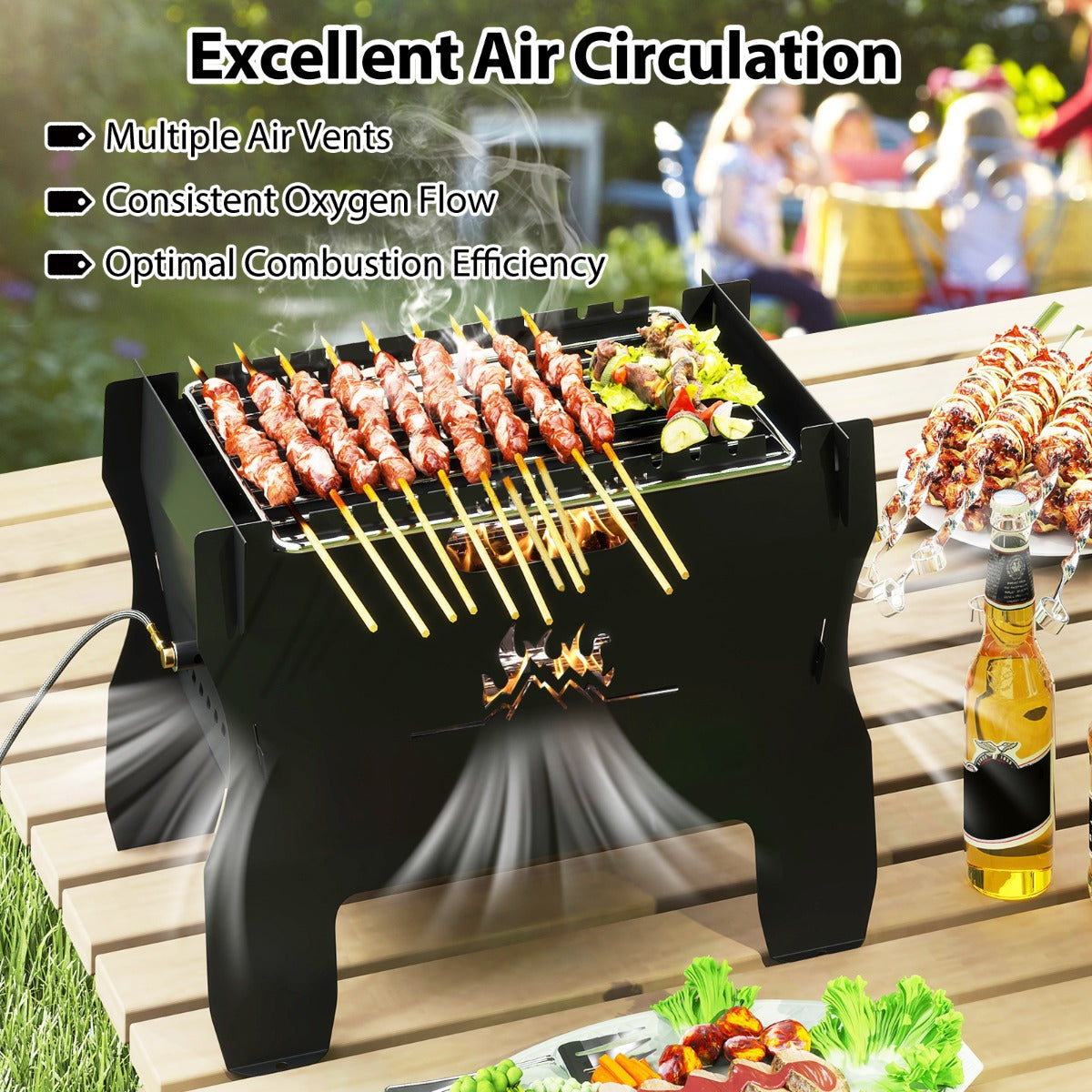 LIVSK 2-in-1 Campinggrill - Draagbaar met Butaan en Houtskool - Grillrooster 28 x 19 cm - Duurzaam en Compact - Zwart