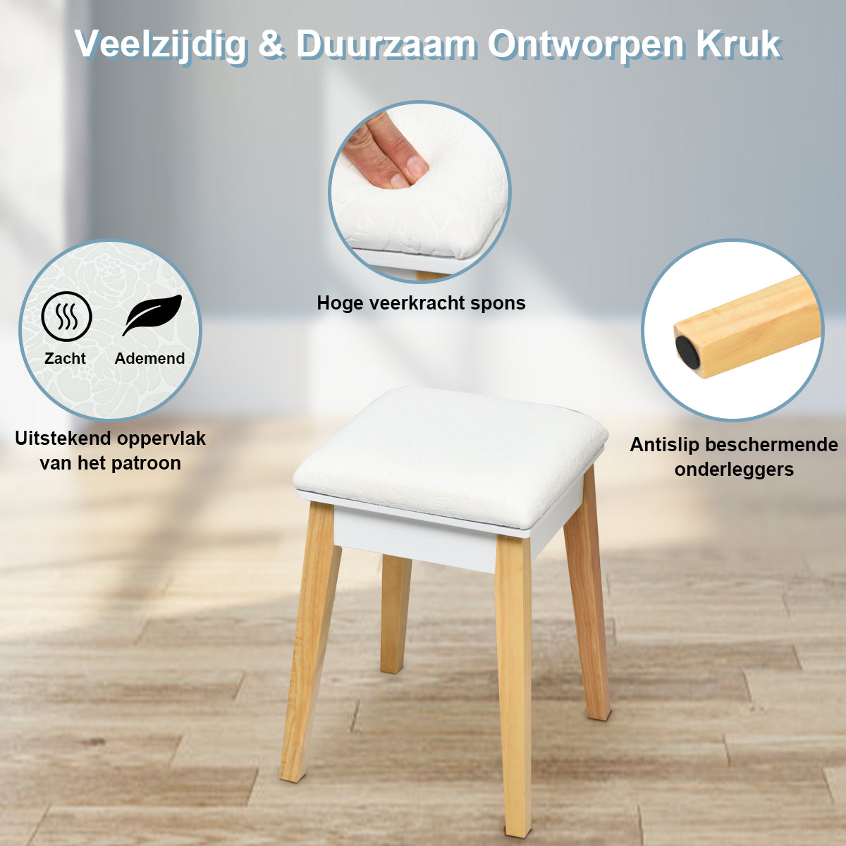 LIVSK Opklapbare Kaptafelset - Draaibare Spiegel - Comfortabele Kruk - Ruime Opbergruimte - Eenvoudige Montage - Wit