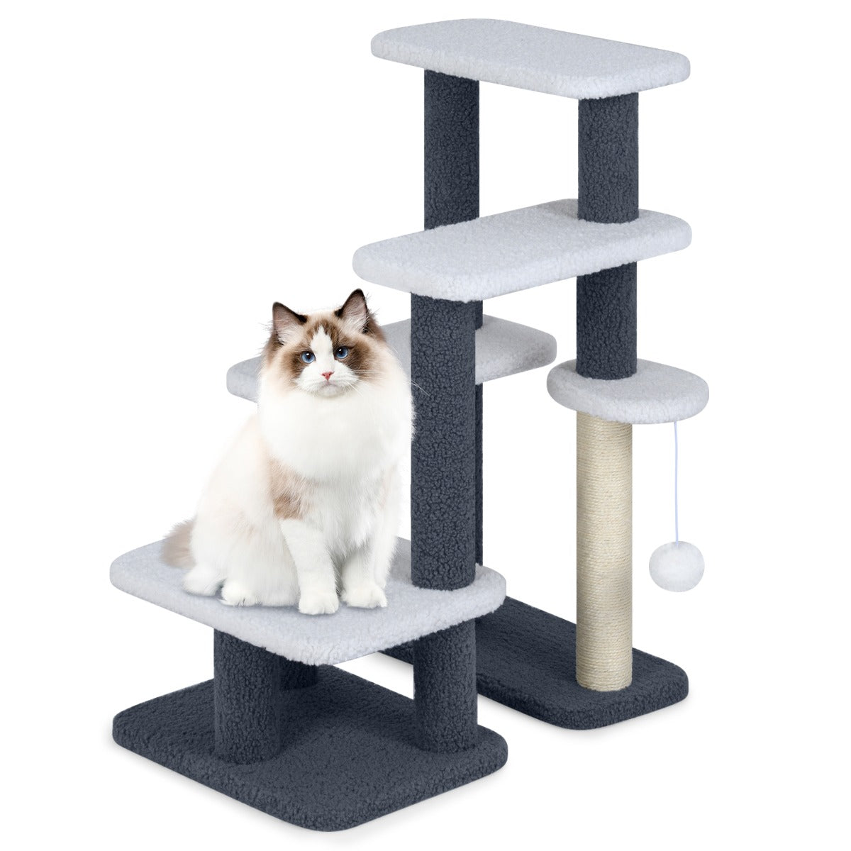 Livsk costway 2 in 1 katten toren katten trap met sisal krabpaal 3 grote platforms 4 traps kattenboom voor hoog bed kattenkrabpaal