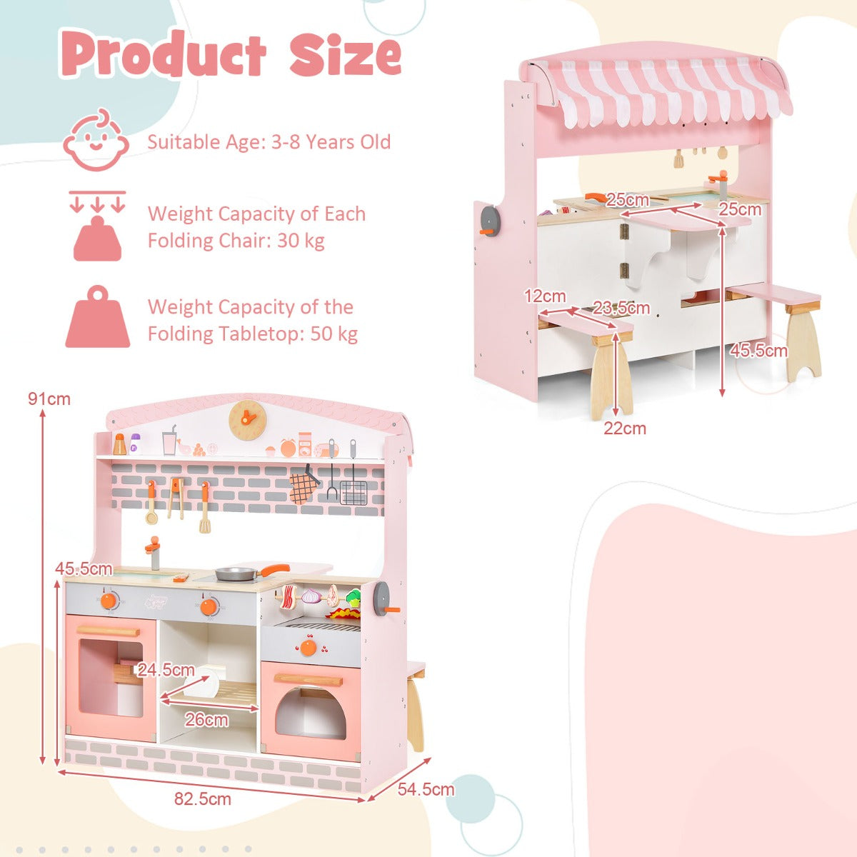 LIVSK Dubbelzijdige Speelkeuken - 2-in-1 Keuken en Eethoek - Realistische Accessoires - Veilig MDF - Voor Kinderen 3-8 Jaar - Roze