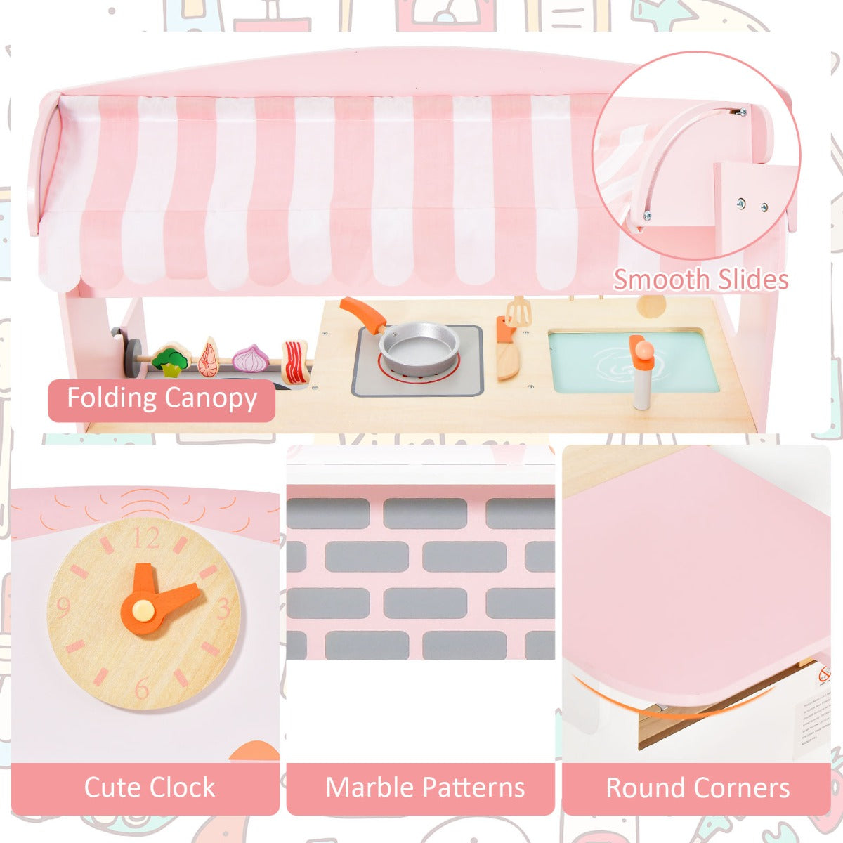 LIVSK Dubbelzijdige Speelkeuken - 2-in-1 Keuken en Eethoek - Realistische Accessoires - Veilig MDF - Voor Kinderen 3-8 Jaar - Roze
