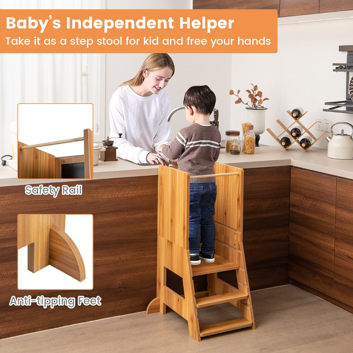 LIVSK Opstapkrukje met Tekenbord - Verstelbaar en Veilig - Anti-Kantelvoetjes - Geschikt voor Kinderen 1-7 jaar - Natuur