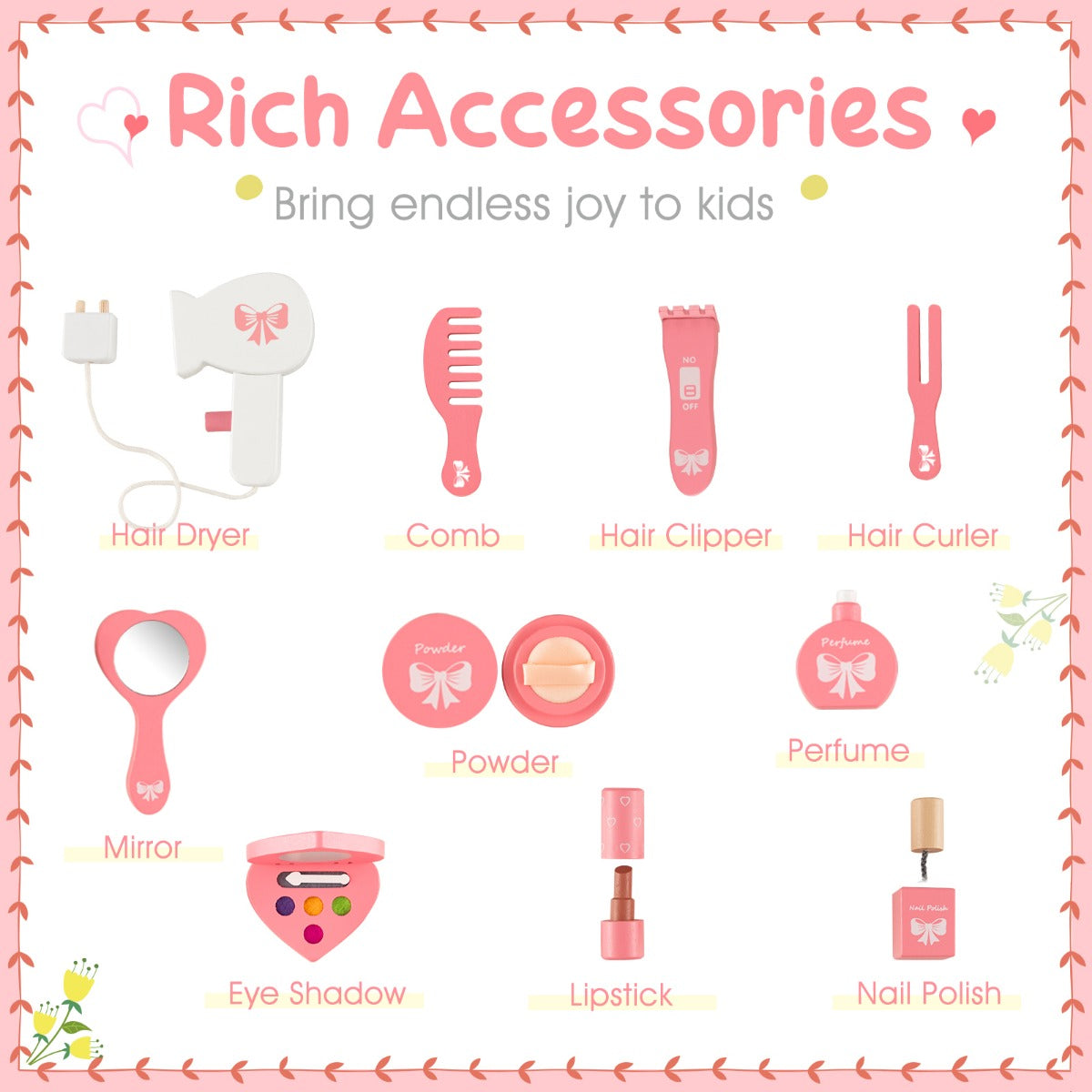 LIVSK 2-in-1 Make-uptafelset voor Kinderen - Afneembare Drievoudige Spiegel - Inclusief 10 Accessoires - Veilig en Stevig - Wit