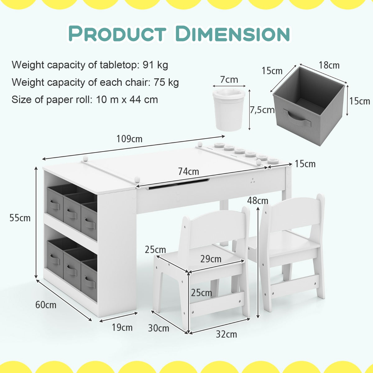 Livsk costway 2 in 1 kinder kunsttafel en ezeltje set met 2 stoelen multifunctionele houten kindertafel met verstelbaar tafelblad wit 2